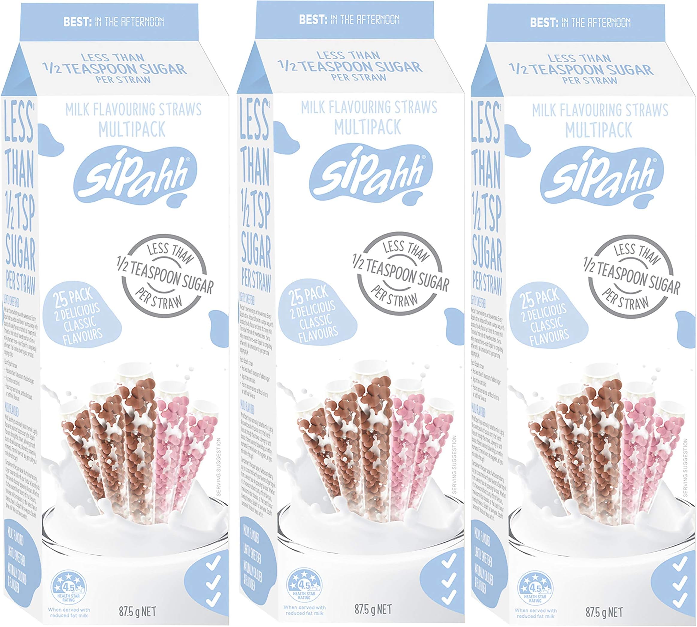 Sipahh Milk Flavoring Straw - 25 Pack - Chocolate and Strawberry - 50% less Sugar than other milk straws. (Chocolate Strawberry, 3 Pack - 75 Straws)