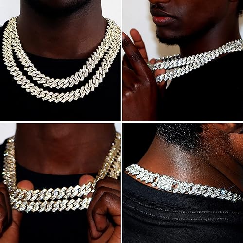 Miniatura 2 de Cadena de eslabones cubanos de 0.55 pulgadas para hombre, collar de cadena de eslabones cubanos de Miami, pulsera para hombres y mujeres, cadenas