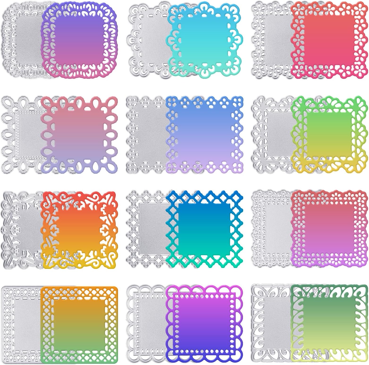 - Censen 12 Piece Metal Die Cuts Set Lace Flower Border Cutting Dies for Card Making Different Patterns Cut Stencils Decorative Embossing Paper Dies for DIY Stamp Scrapbooking Craft Photo Album (Square)