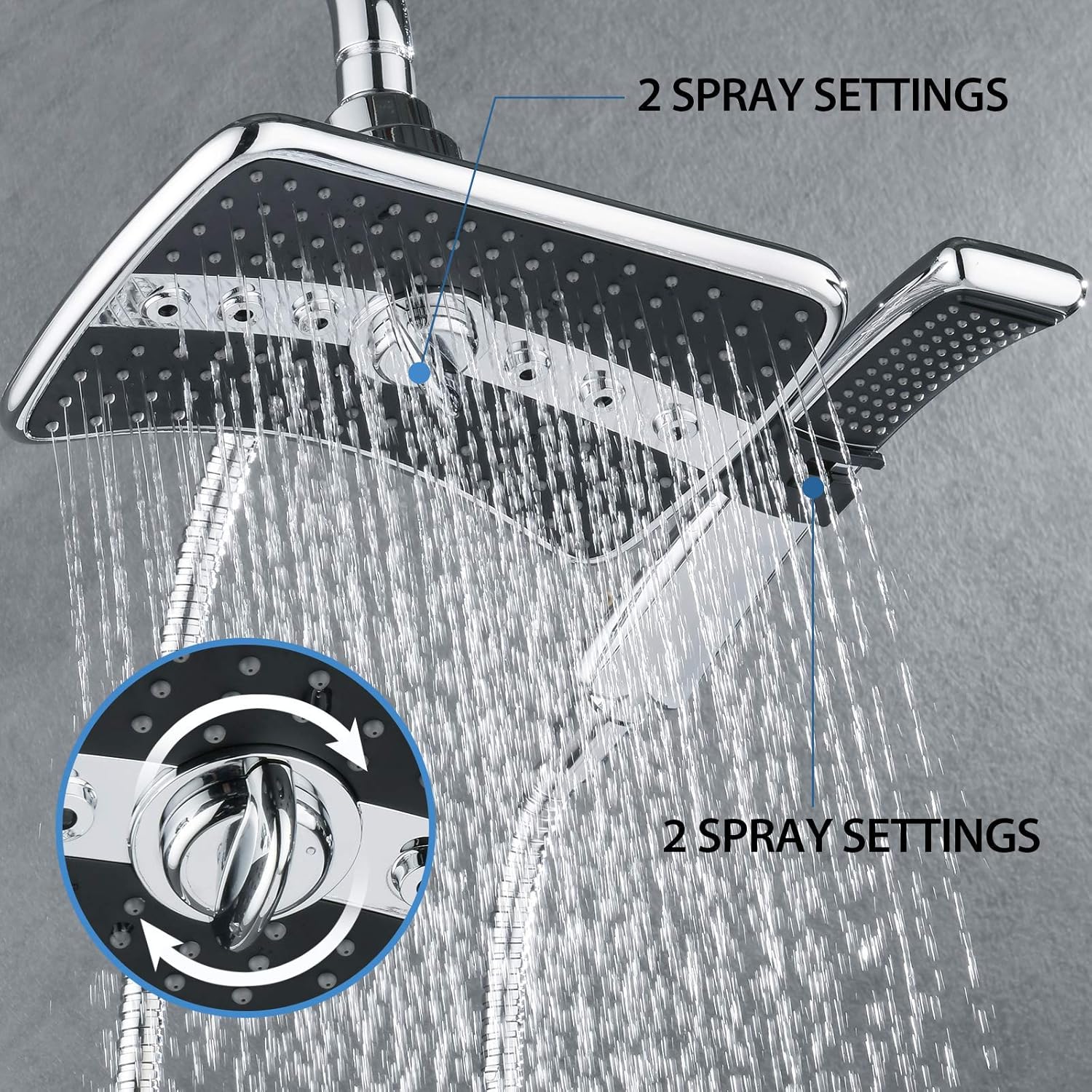BRIGHT SHOWERS Dual Shower Head Combo Set Matching 6 Inch Brass Shower Arm and 10 Inch Brass Adjustable Shower Extension Arm, Chrome