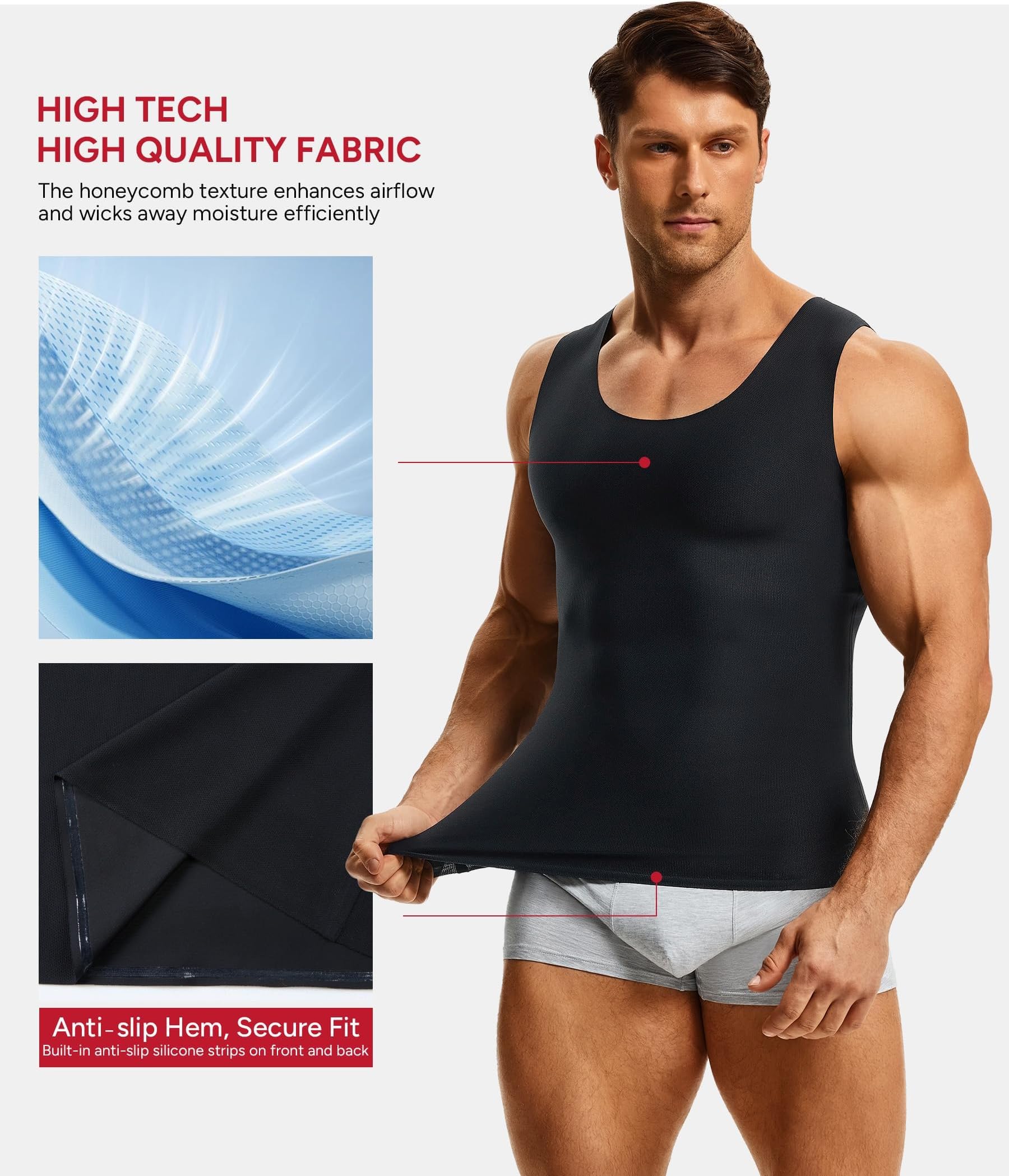 Nebility Débardeur de Compression Homme Maillot de Corps Gaine Ventre Plat T Shirt Minceur Body Gainant sous-vêtements sans Couture