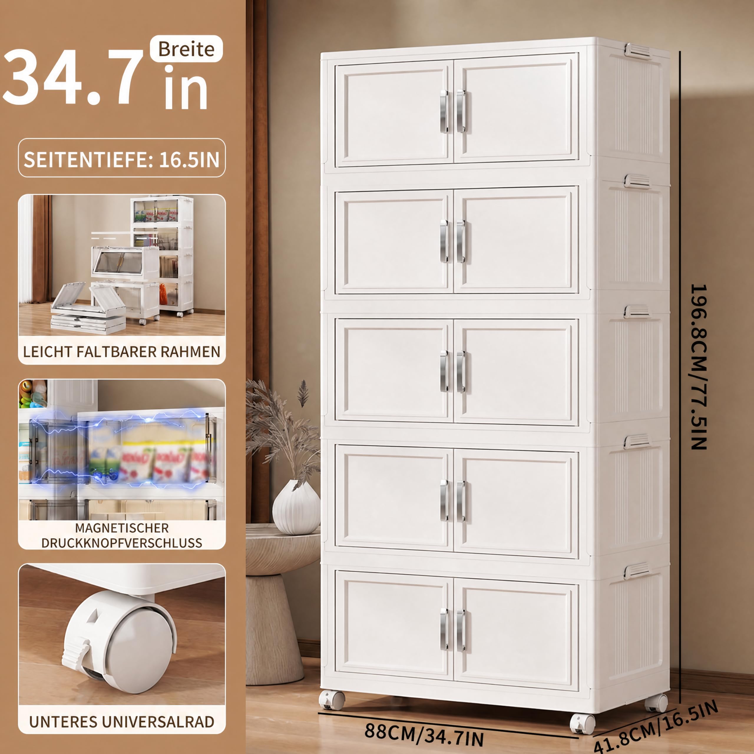 Aufbewahrungsboxen mit Deckel - 5*120L plastikbox mit deckel, Stapelbare Aufbewahrungsbox mit Deckel Groß, Klappboxen, Faltbar Kisten Aufbewahrung für Schlafzimmer, Wohnzimmer, Badezimmer
