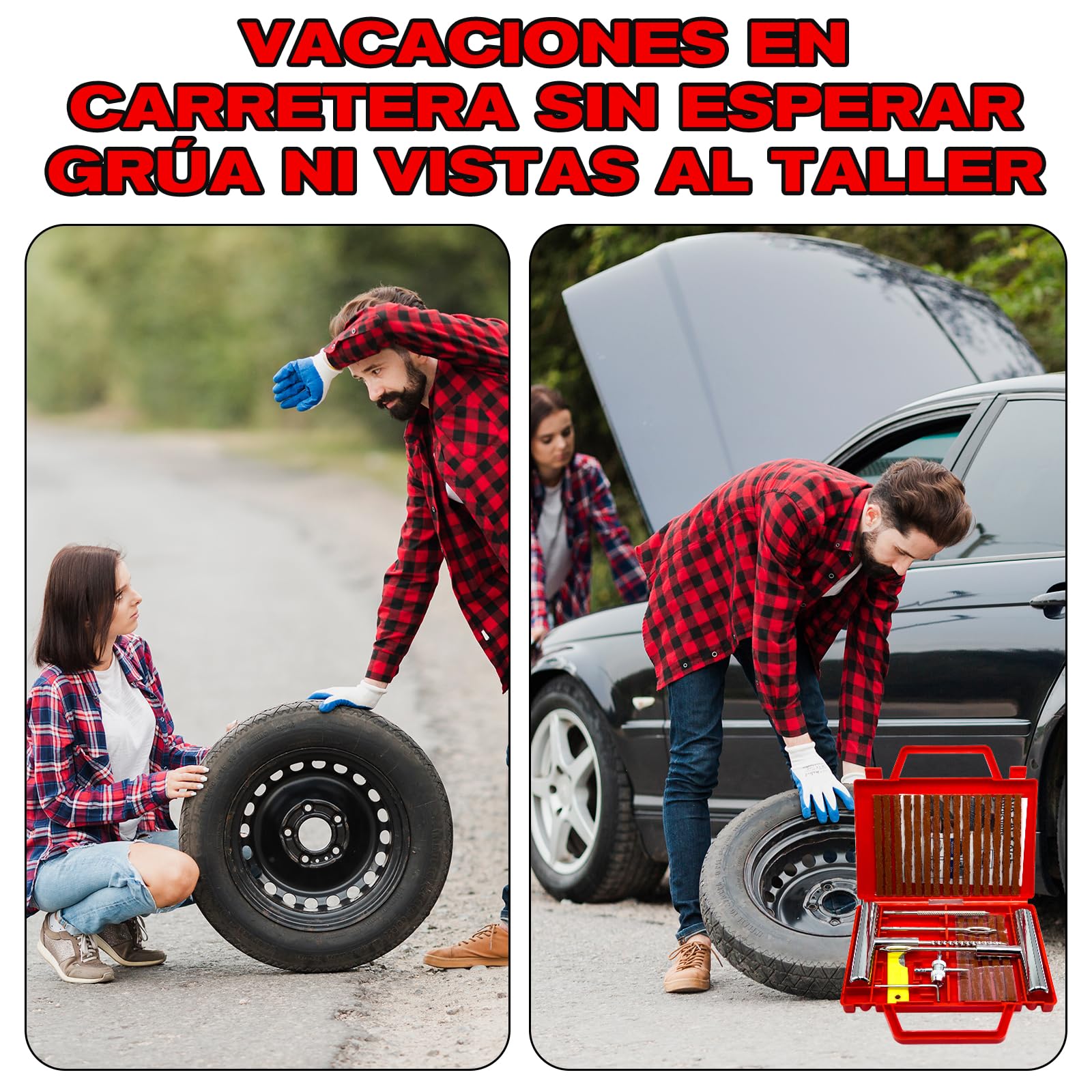 38PCS Kit Repara Pinchazos para Coche y Moto, kit antipinchazos neumático, Mechas y Clavos de gomas, Compacto para Maletero, Solución emergencia, Fácil Uso sin Experiencia — view 6
