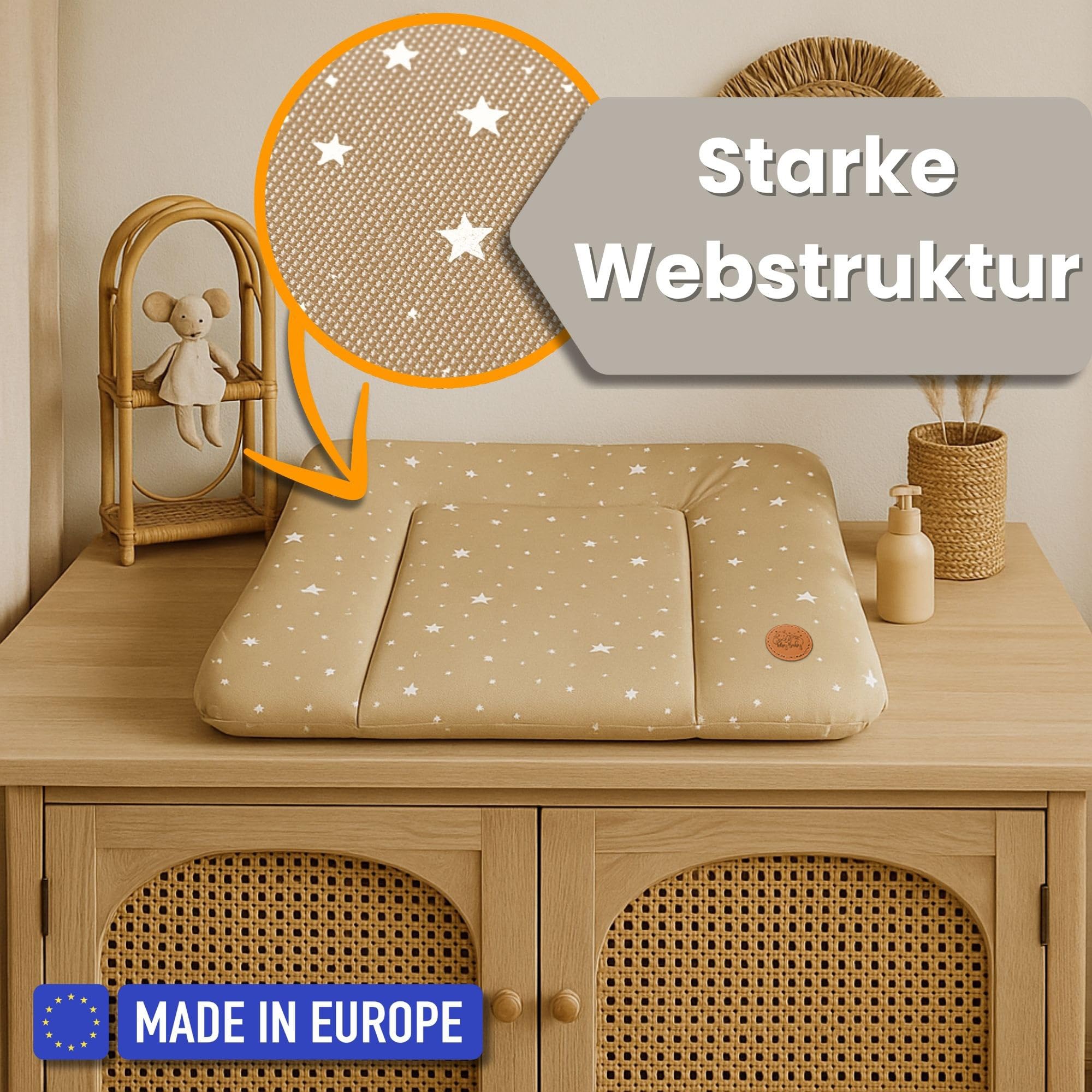 Fasciatoio neonato 75x72 cm - materassino portatile universale lavabile e impermeabile su cassettiera lavatrice e tavolo cuscino da viaggio tappetino materasso Beige con stelle bianche