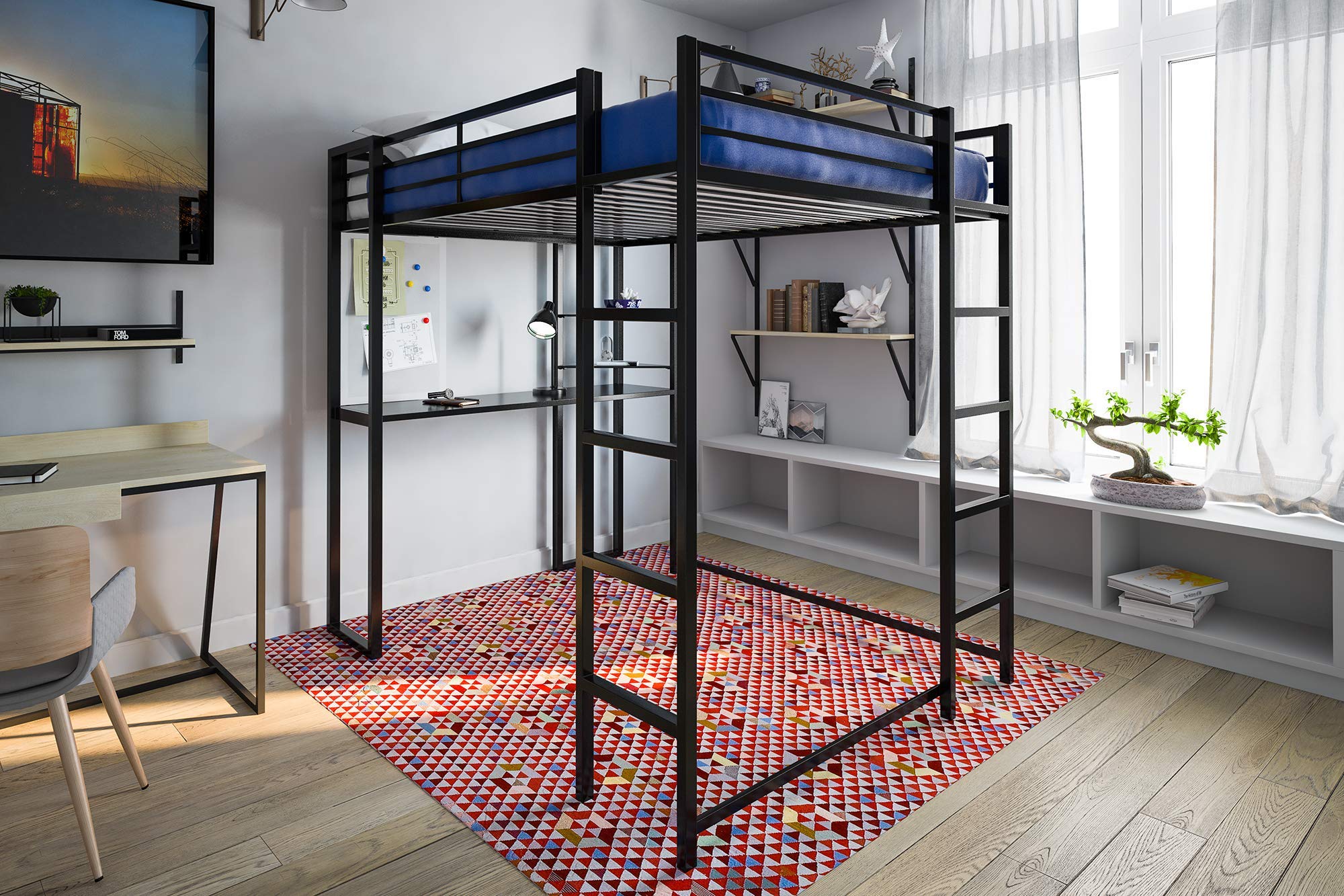 DHP Abode Loft Bed, Full, Black 1 Metal Frame With Desk And Ladder Buy
