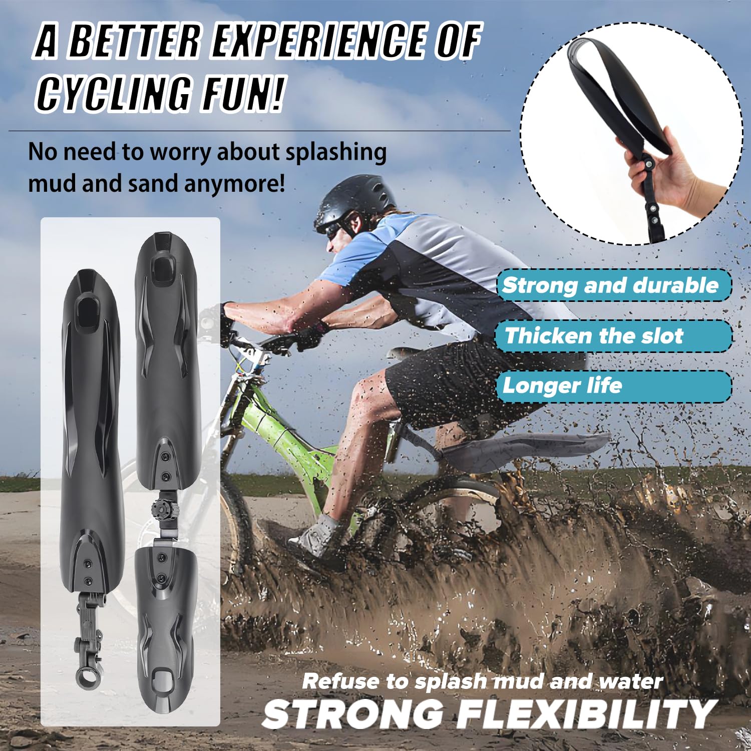 Parafango Bici Universali Parafango MTB Regolabile Regolabile Parafanghi Bici Set per 24-29 Pollici, Bicicletta Mudguard Anteriore e Posteriore per Mountain Bike, Bici da Corsa