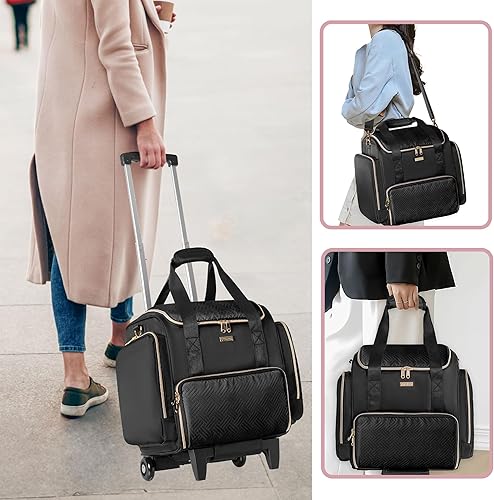 Miniatura 10 de Prokva Estuche de maquillaje con ruedas con 4 bolsas extraíbles, estuche de maquillaje profesional con ruedas, bolsa de viaje para artista de