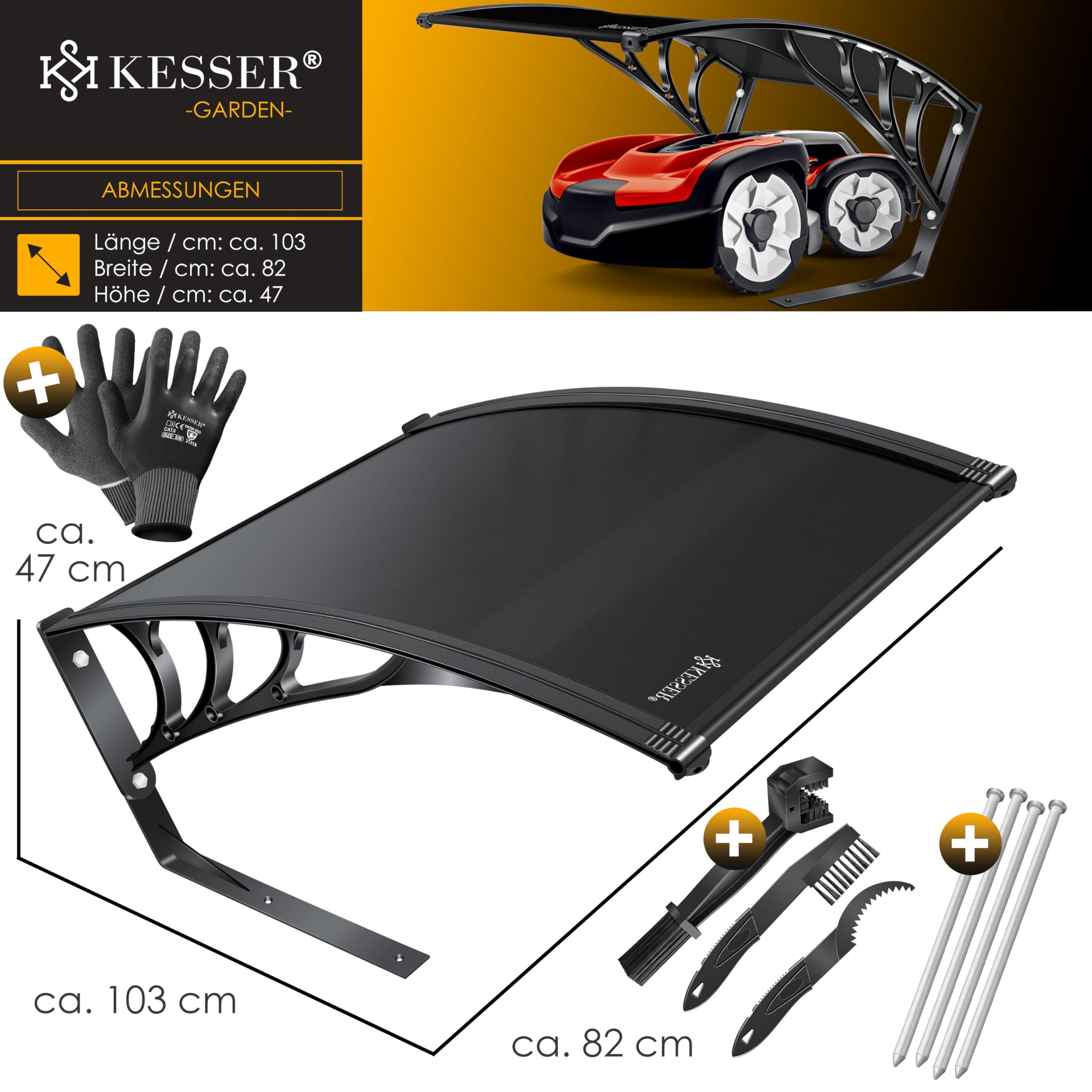 KESSER Mähroboter Garage Dach Carport Überdachung für Rasenmäher Rasenroboter Automower Garten Witterungsbeständig Mährobotergarage 82x103x47cm Schwarz