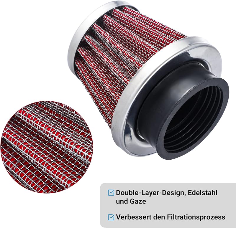 CarBole Univerzális Motorkerékpár Légszűrő 38-40mm - Piros Sportszűrő Robogókhoz, ATV-hez, Mopedhez, Duplarétegű Acél Kialakítással