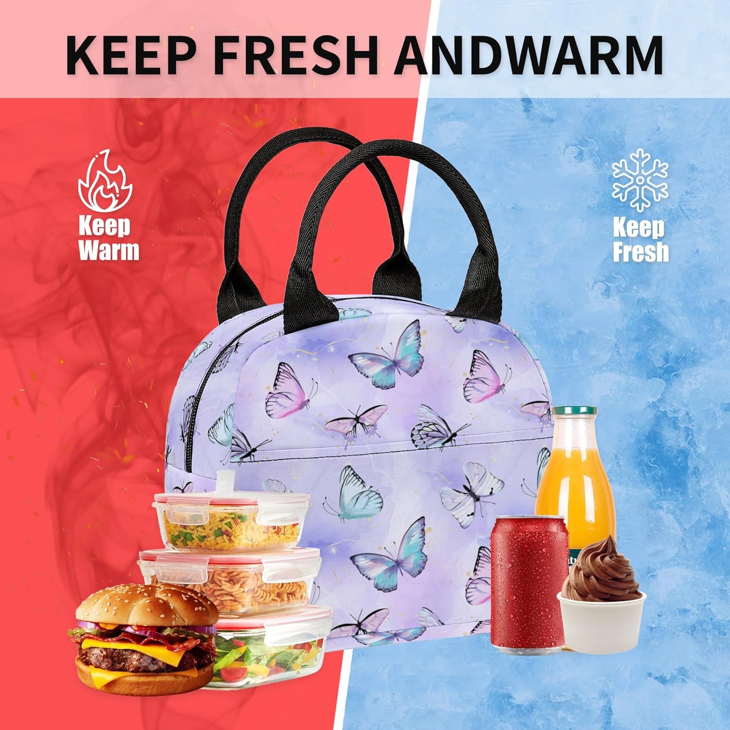Butterfly Printed Backpack Set for Girls Kids, 3Pcs Bookbag with Pencil Case for school, 17 Inch Lightweight Laptop Backpack with Lunch Bag for Women Teens Office, High School