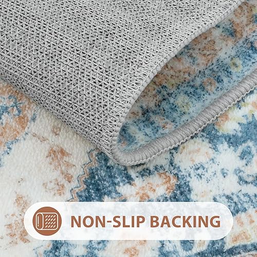 Miniatura 3 de Uphome Tapete de baño azul bohemio envejecido, oriental, suave, lanudo y antideslizante, lavable a máquina, vintage, tribal, pequeño, para baño,