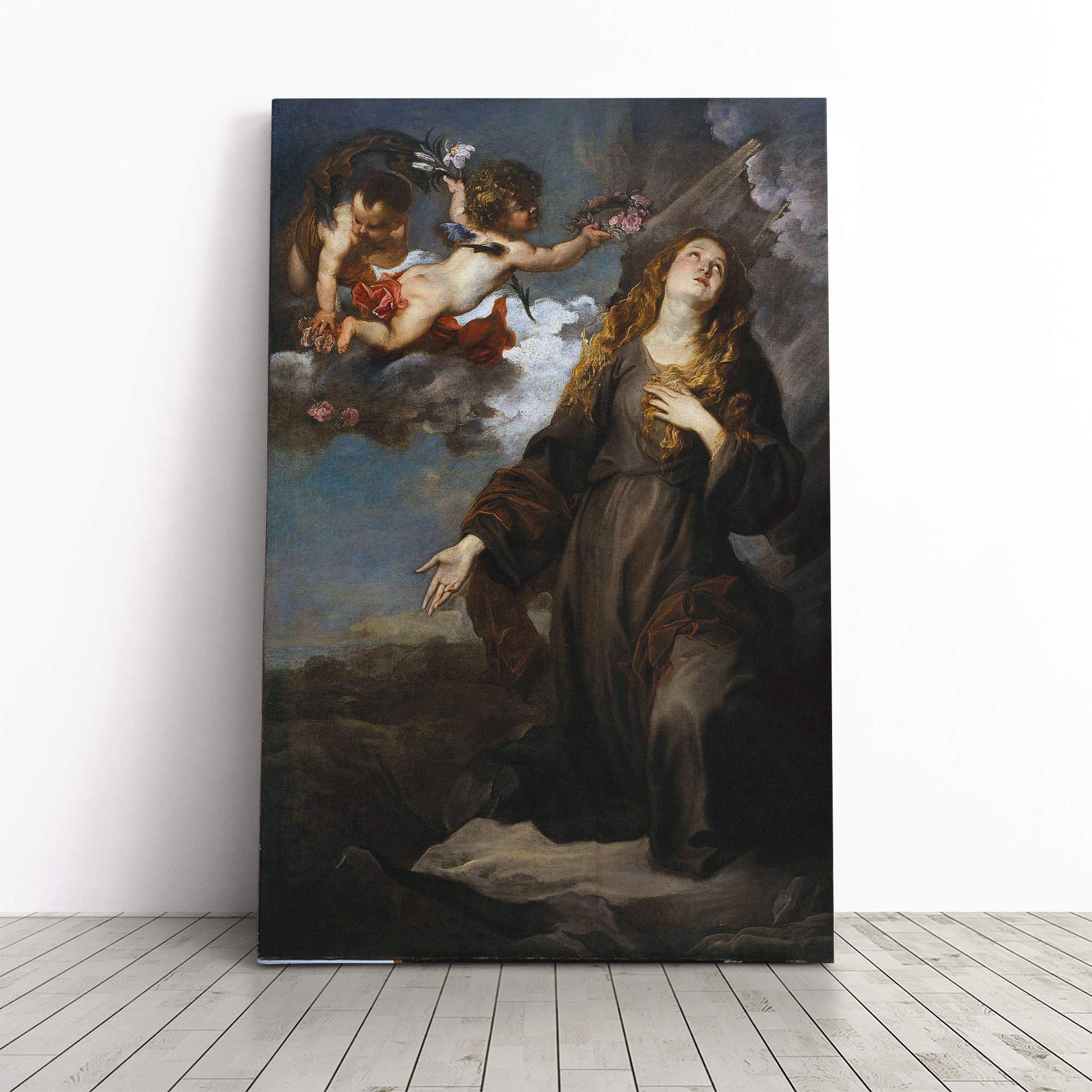 Anthony Van Dyck Saint Rosalie in Glory Canvas Print | Gallery Wrapped 30mm Frame Wall Art | 20x14 inches | Ready to Hang | Modern Religious Picture | Living Room Bedroom Lounge Office