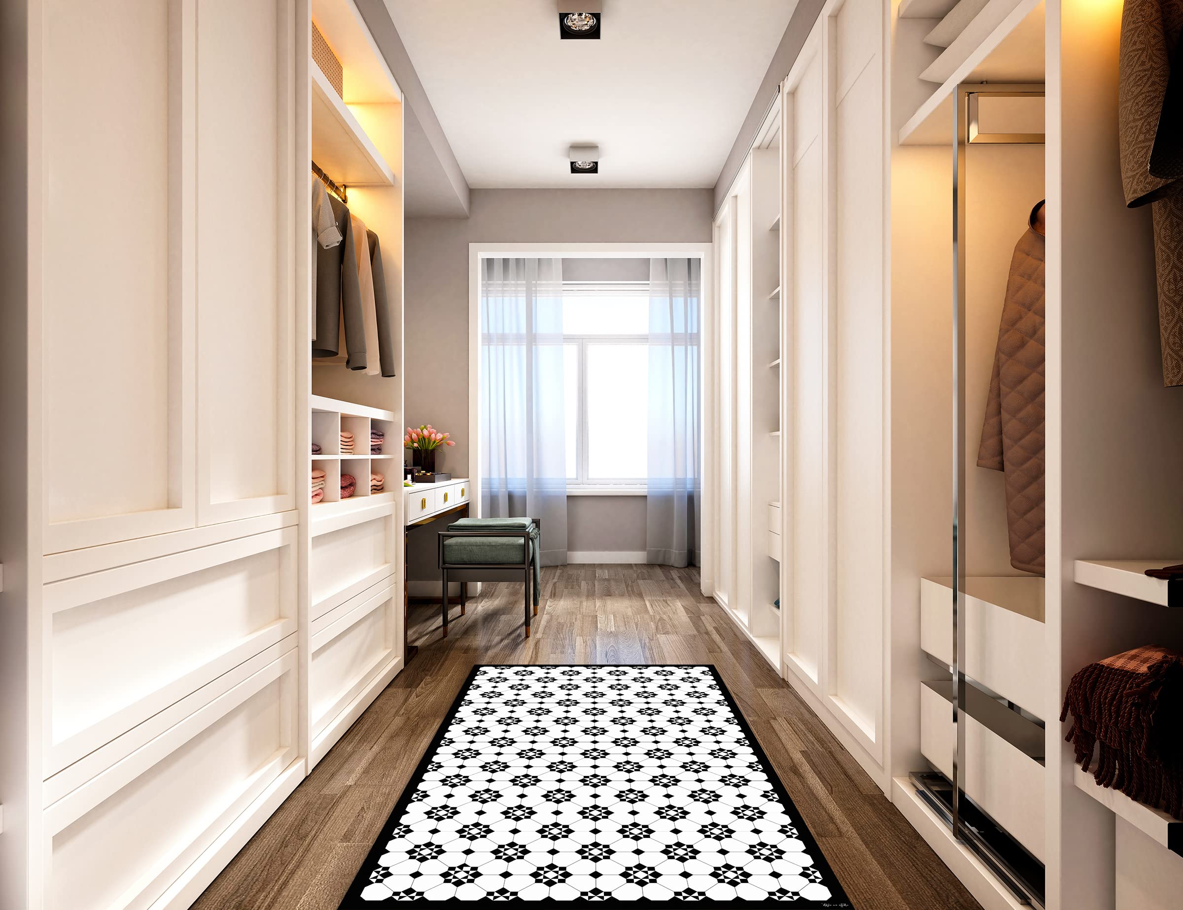 DobleUve Estudio Tapis Vinyle 34 | Noire | 65x300 cm | Tapis Cuisine et Salon Antidérapant Antifongique Ignifuge | Tapis Enfants et Bain PVC