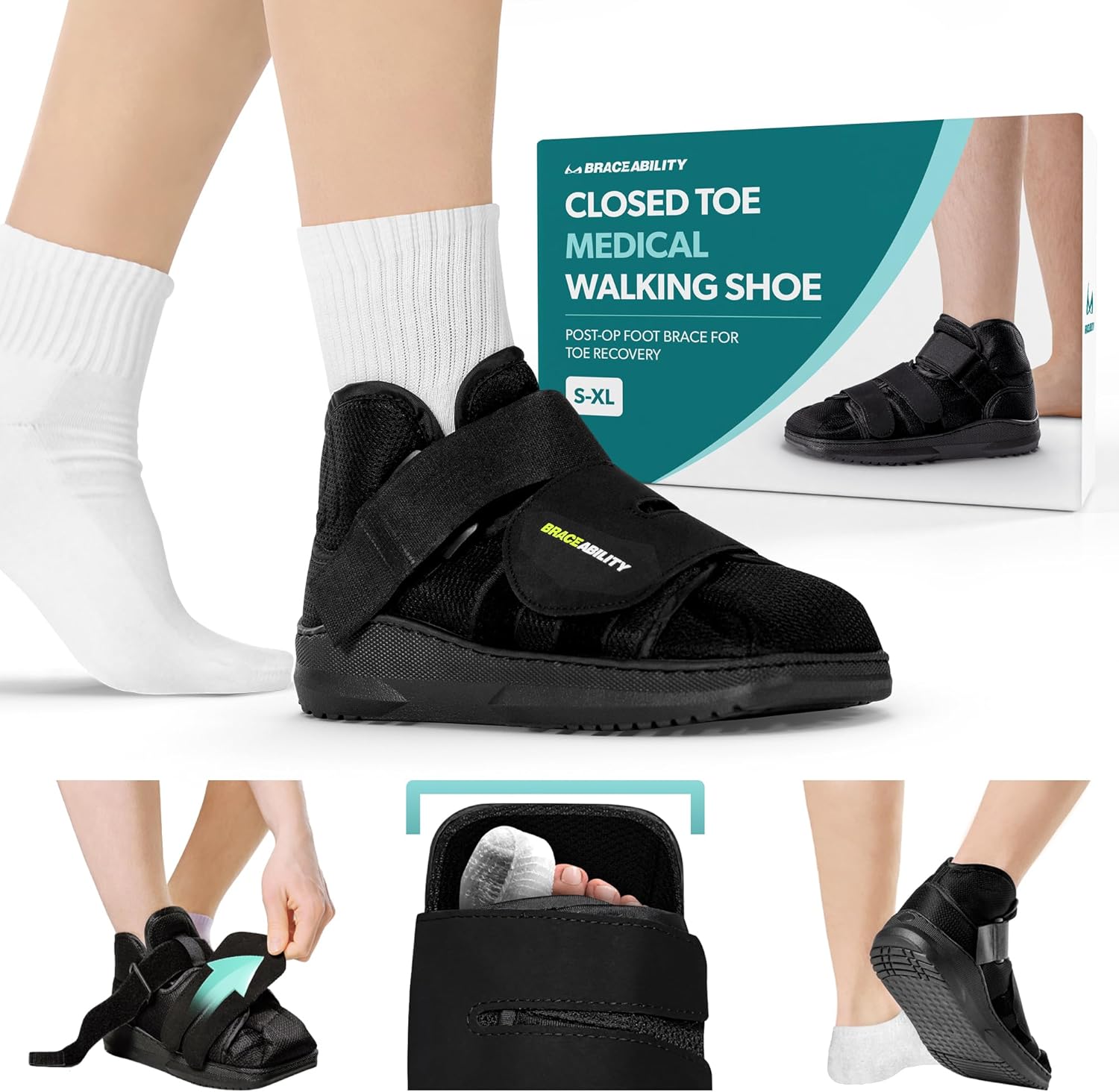 BraceAbility Closed Toe Medical Walking Shoe - Lightweight Broken Toe Cast Boot