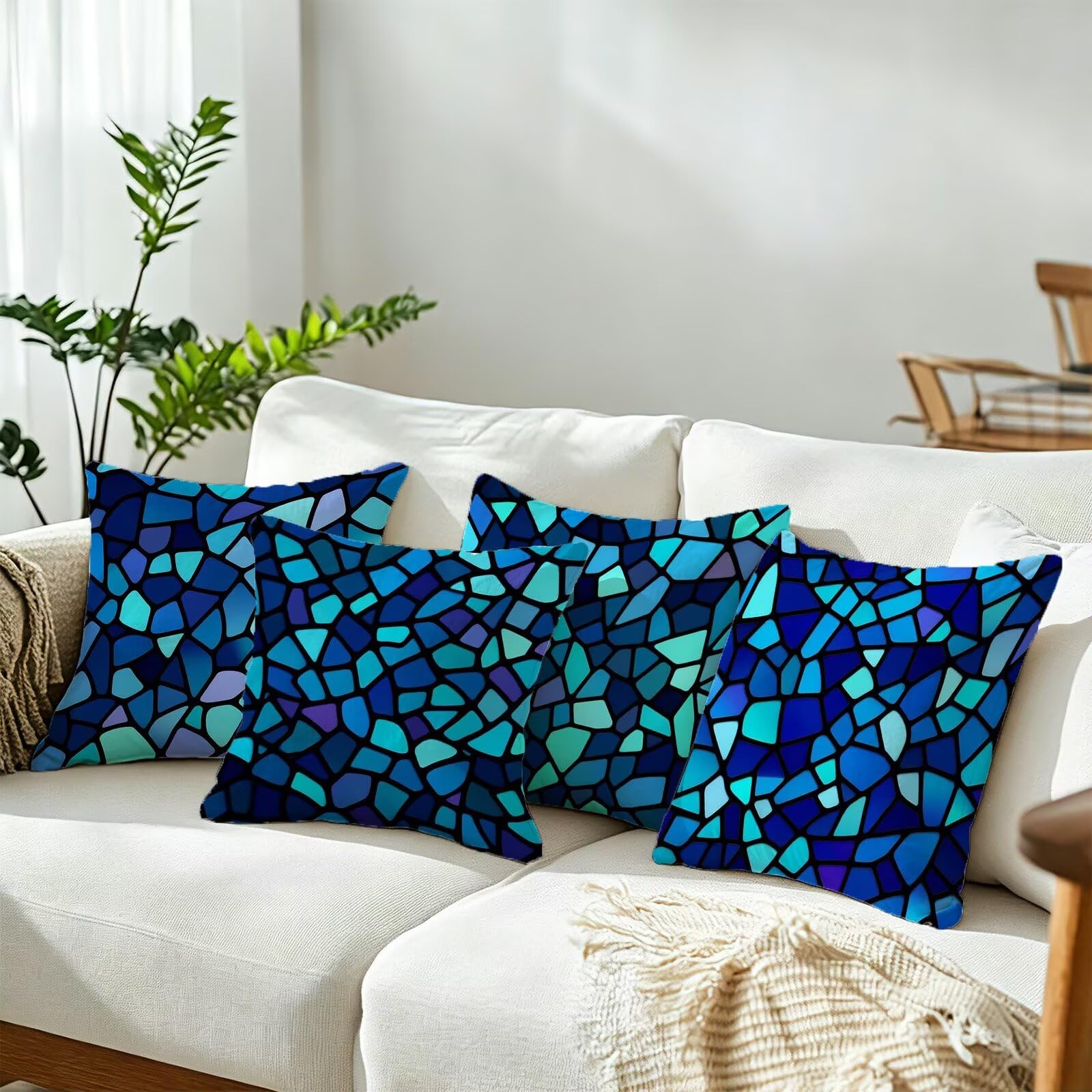 Cojines Exterior Azul Funda Almohada 45x45 Impermeables Juego de 4, Cod-507