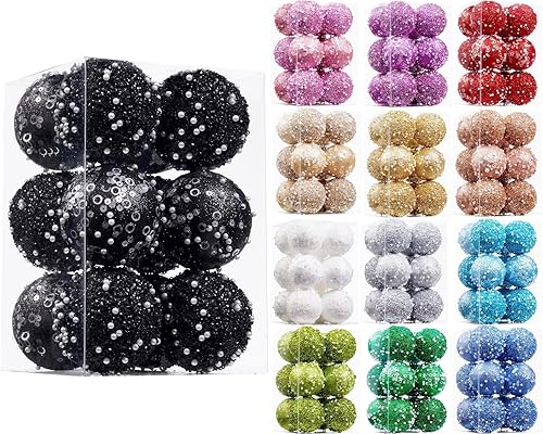 Miniatura 6 de ChrisWish Adornos de bola de Navidad de 12 quilates, decoraciones de bolas de Navidad negras, bolas de perlas colgantes de plástico inastillables