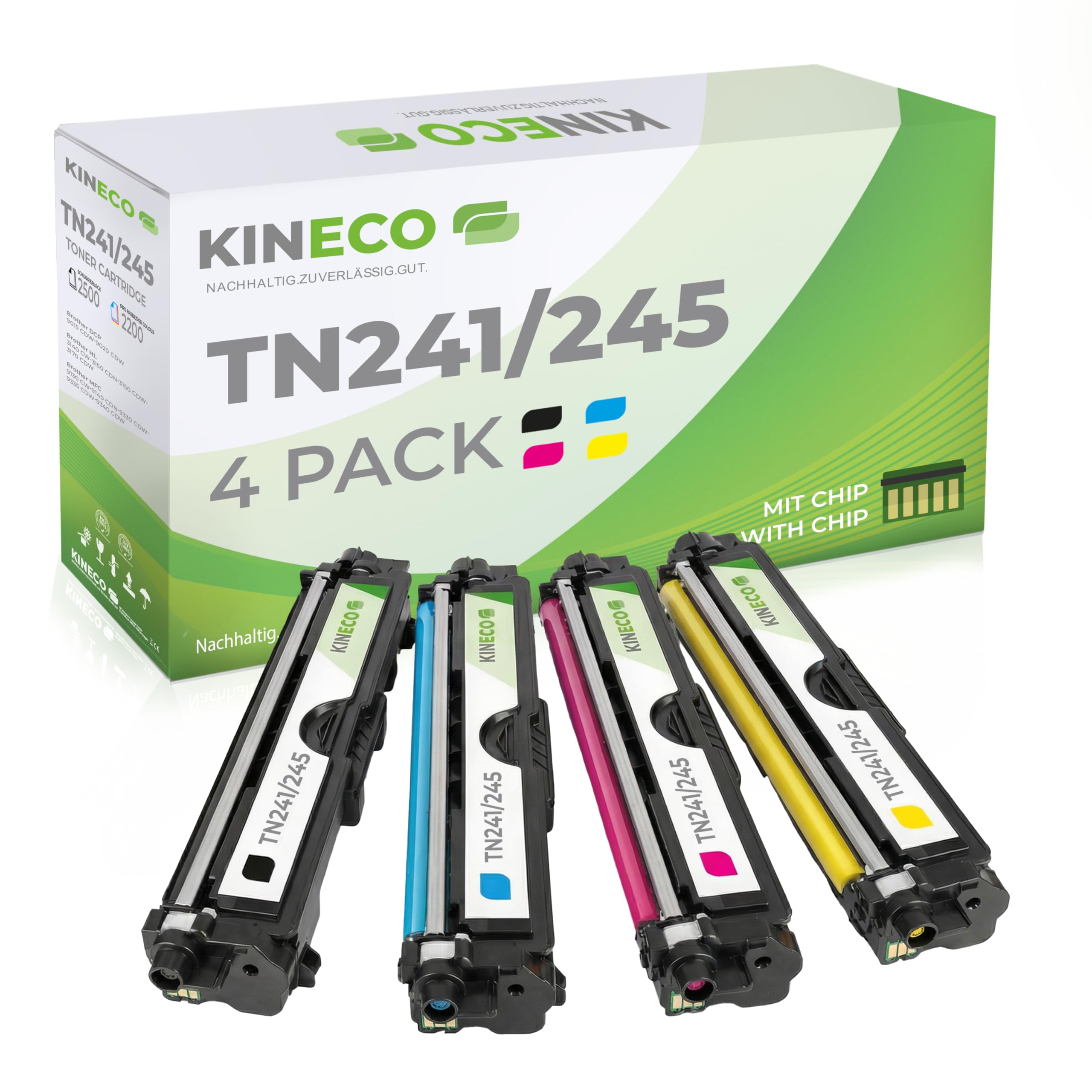 Kineco Toner 4 compatibile per Brother TN-241 TN-245 per Brother MFC-9142CDN 9342CDW 9332CDW DCP-9022CDW HL-3150CDW - TN-241BK TN-245C TN-245M TN-245Y - nero 2.500 pagine, a colori 2.200 pagine