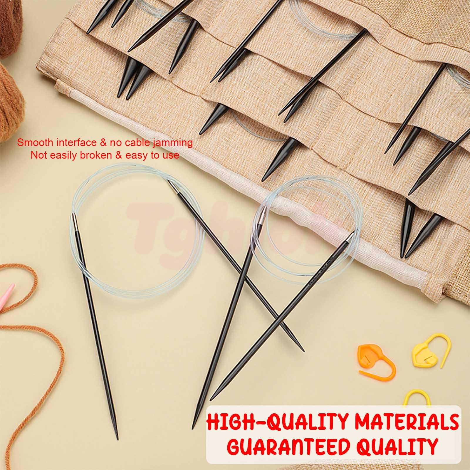 Juego de Agujas de Tejer de Madera de 2,5-8 mm con Bolsa de Almacenamiento para Tejer Todo Tipo de Hilos, Tejido Circular sin Costuras, Suave y Flexible, Gran Resistencia a la tracción