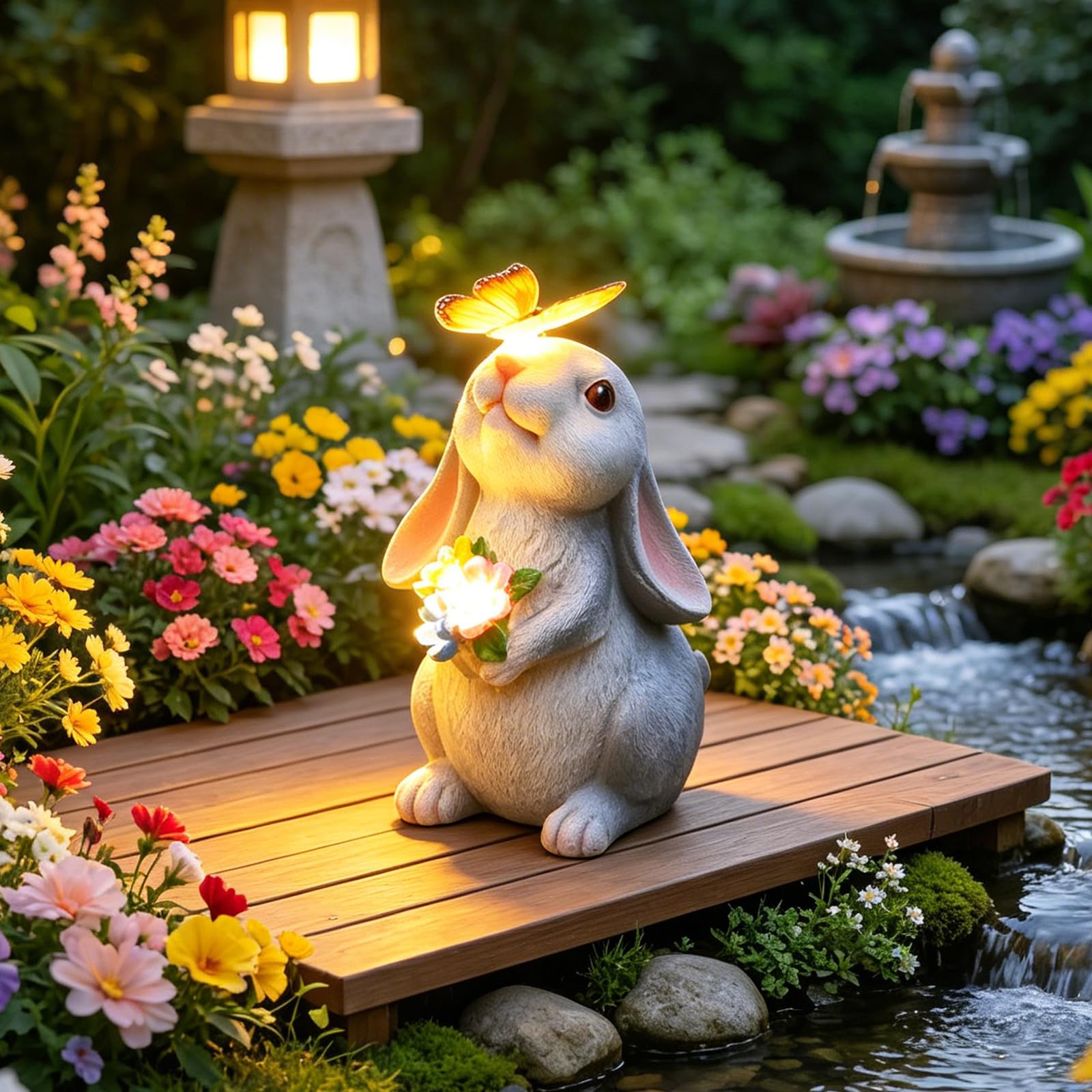 BYZESTY Solaire de Jardin Lapin, Lampe Solaire LED en Forme de Lapin, Figurine d'animal de Jardin, Décorations de Statues d'extérieur pour Extérieur Patio Pelouse