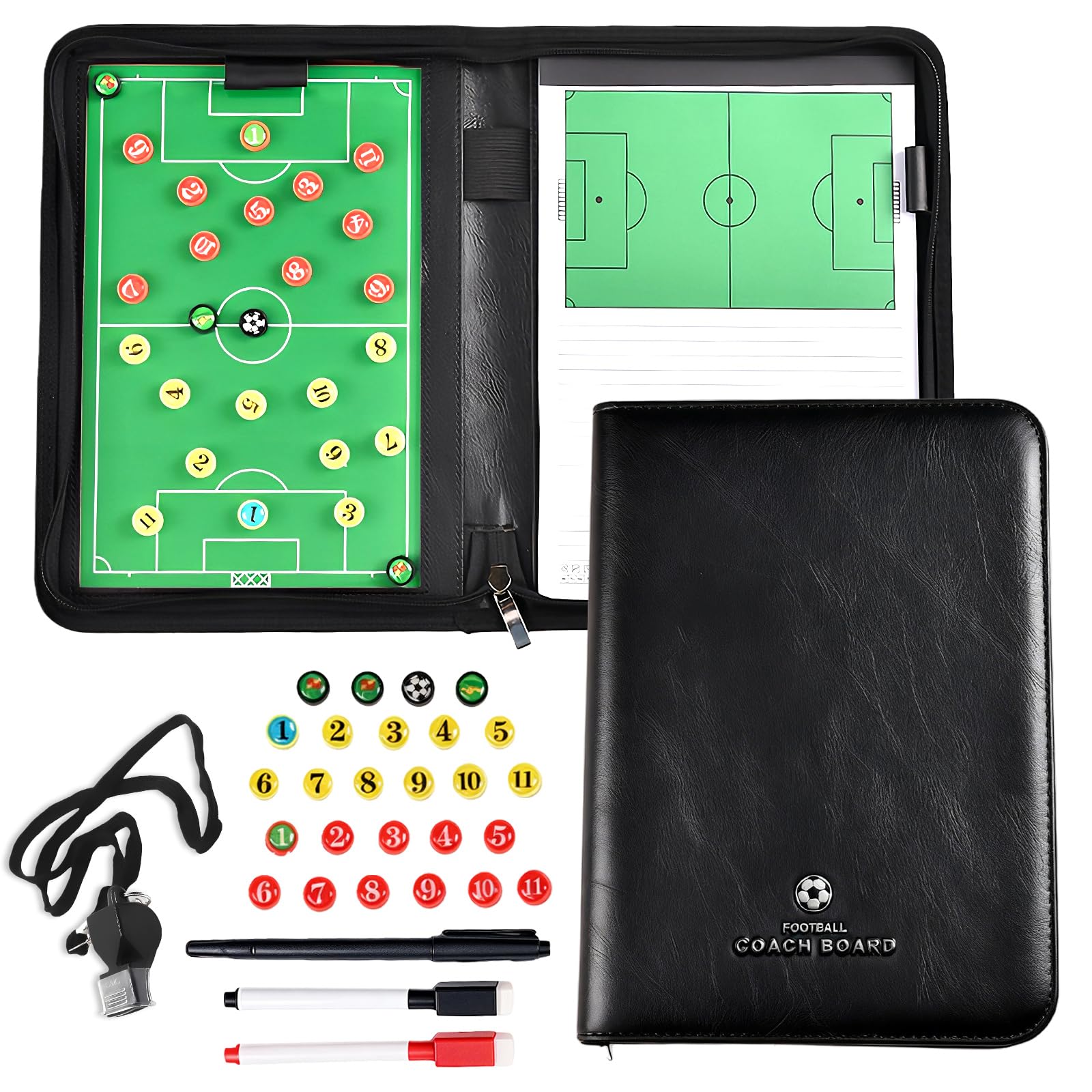 Taktikmappe Fußball,Trainer Taktiktafel Fußball Mit Pfeife,Fußball Taktiktafel,Taktikboard Fussball,Klappbar Trainermappe Für Spielanalyse,Trainingsplanung,Marker Stift Enthalten Magnetische Chips
