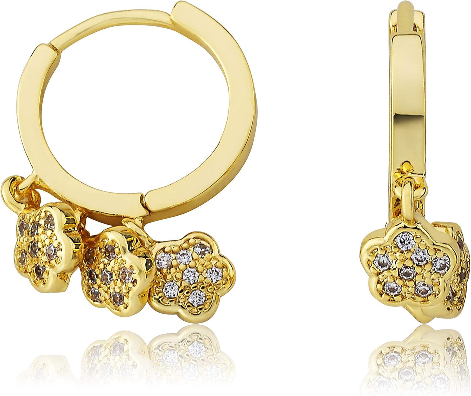 14k Gold Plated 3 Cz Charm Huggy Earring - Hypoallergenic and Nickle Free For Sensitive Ears