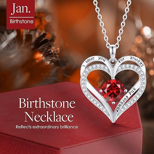 Miniatura 4 de LOUISA SECRET Heart Birthstone Necklaces for Women, 925 Sterling Silver Women Pendant Necklace, Birthday Anniversary Valentine's Day Jewelry Gift