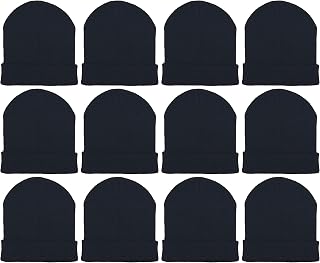 Winterlace 12 Pack Warm Knitted Beanie Hats for Men Women - Cozy Cuffed Skull Caps, One Size Fits Most