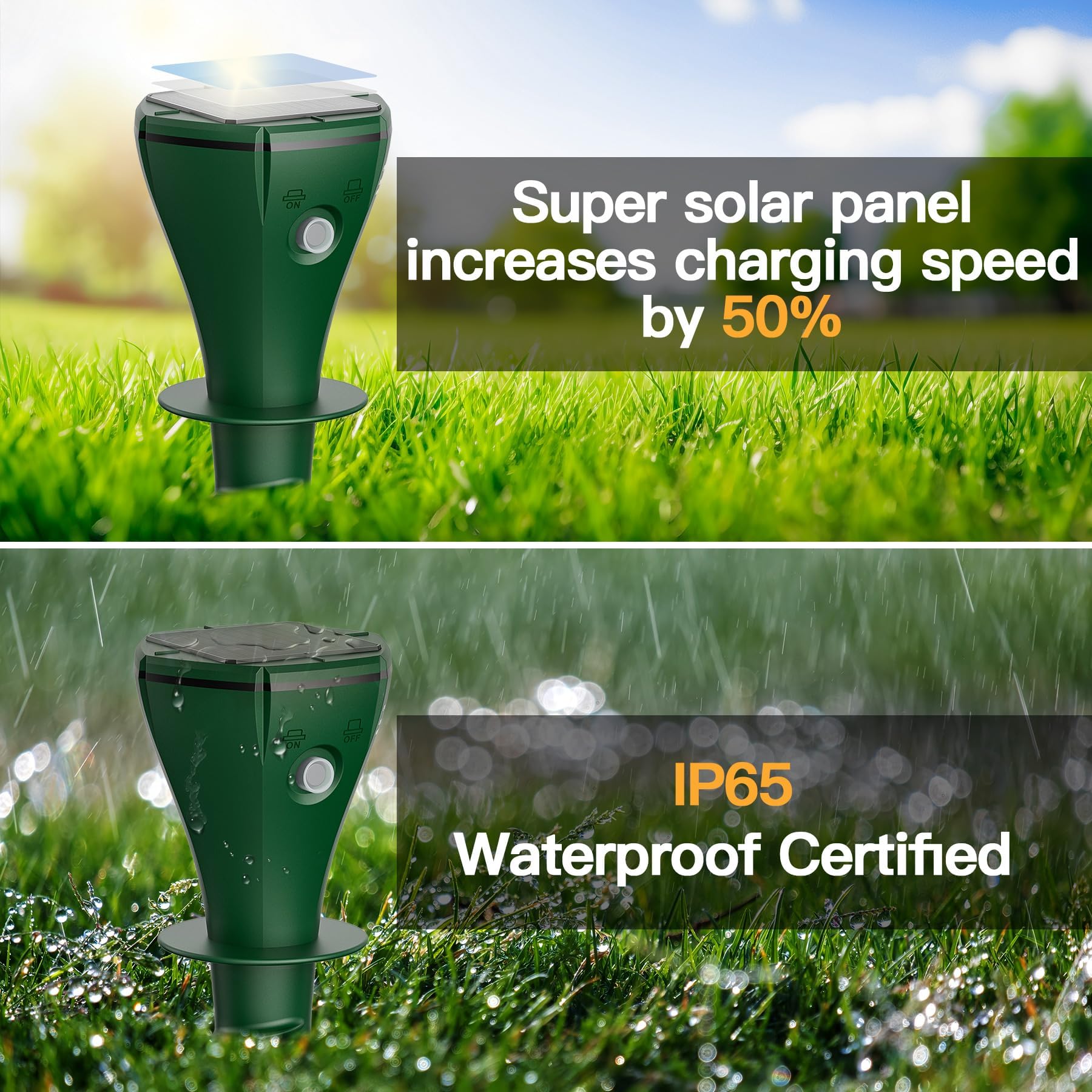 Paquete de 8 repelentes de topos alimentados por energía solar, estacas ultrasónicas repelentes de topos para césped, IP65 impermeable, disuasorio de topos para patio, control de roedores al aire