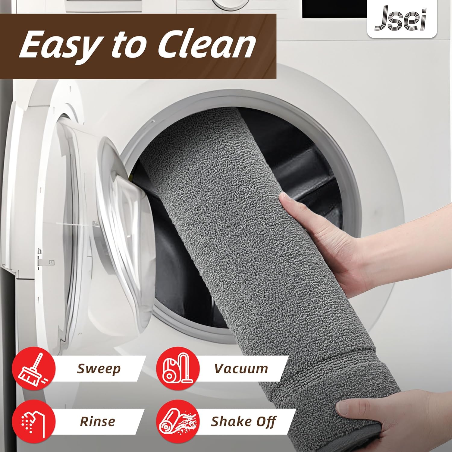 JSEI Non-Slip Bathroom Rugs, Self Adhesive No Sliding Bath Rugs Set of 2, Machine Washable Absorbent Bath Mat Set for Tub Shower & Single Sink 20”x32”+20”x48”, Light Grey, Rectangular Pattern