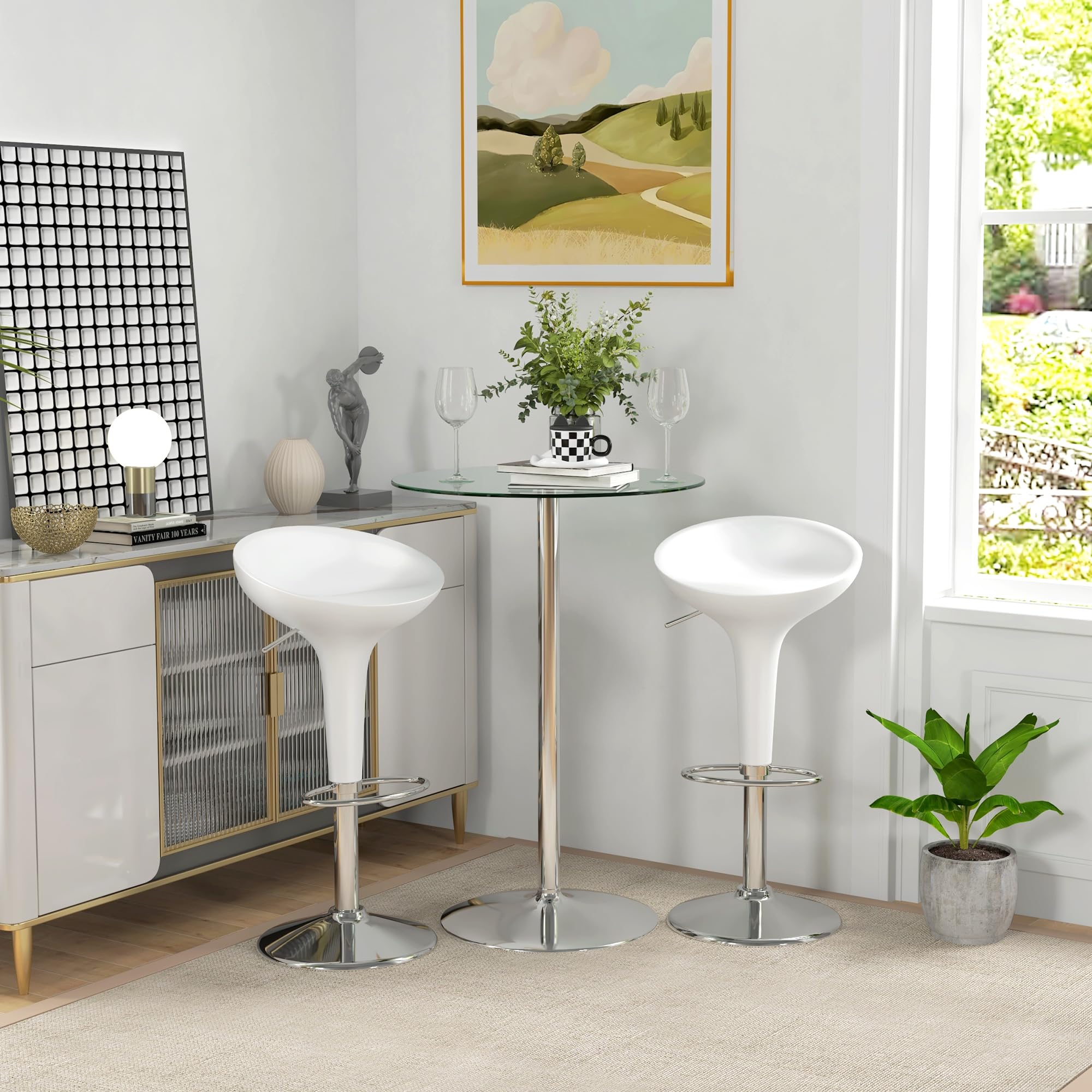 HOMCOM Tavolo da Bar Alto Moderno in Vetro, Tavolo Salvaspazio da Cucina Rotondo con Base in Acciaio per 2 Persone, Ø70x102cm, Trasparente