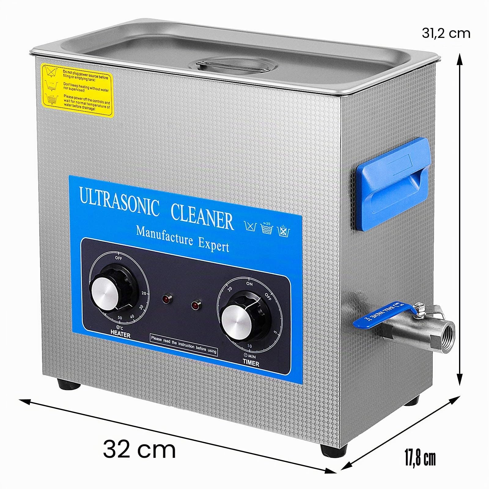 VEVOR Pulitore a Ultrasuoni con Timer di Riscaldamento 6,5L, Pulitore a Ultrasuoni Professionale 220V, Pulitore a Ultrasuoni in Acciaio Inox 40 kHz per la Pulizia di Anelli, Occhiali, Strumenti