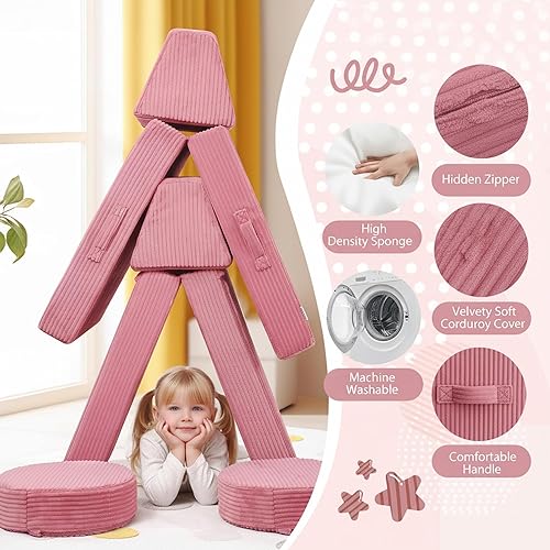 Miniatura 117 de MeMoreCool Sofá modular para niños de 1 a 3 años, 8 piezas de dinosaurio que brilla en la oscuridad, sofá de espuma para niños, juego convertible