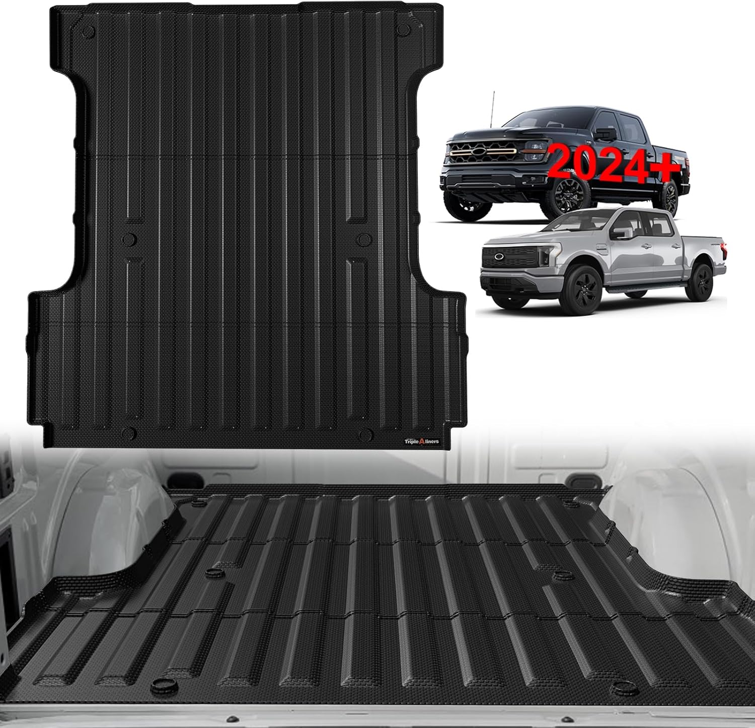 TripleAliners Truck Bed Mat Compatible with 2024-2026 Ford F150 & Lightning Accessories 5.5FT Vehicle Flush Bed Box All Weather Protection TPE Heavy Duty Pickup Cargo Mat 2) F150 & Lightning | 24-25 | 5.5FT
