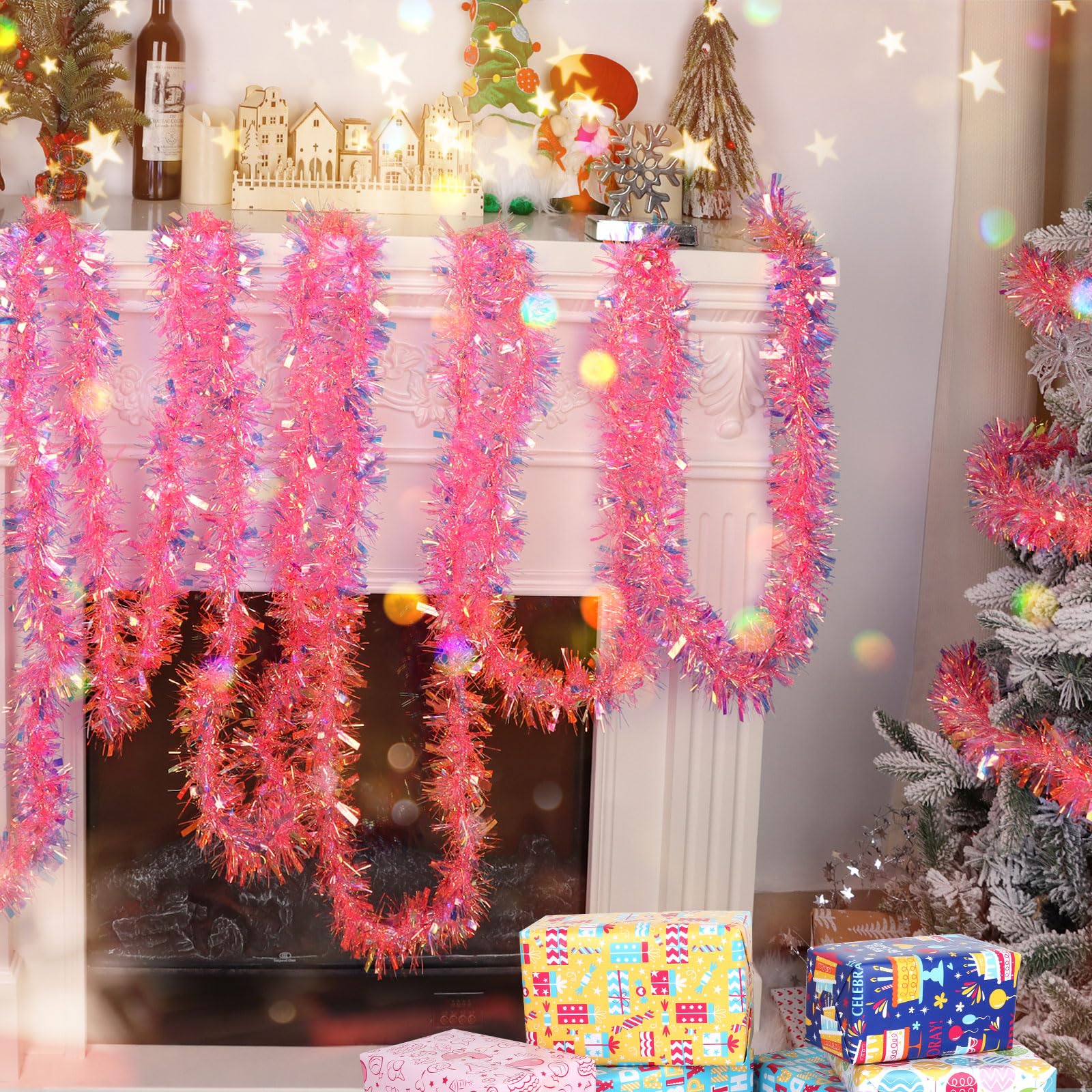 CCINEE Weihnachts-Lametta-Girlande, glitzernde Metallic-Lametta-Girlande für Weihnachtsbaum, Weihnachten, Party, Kamin, hängende Dekorationen, 100 m