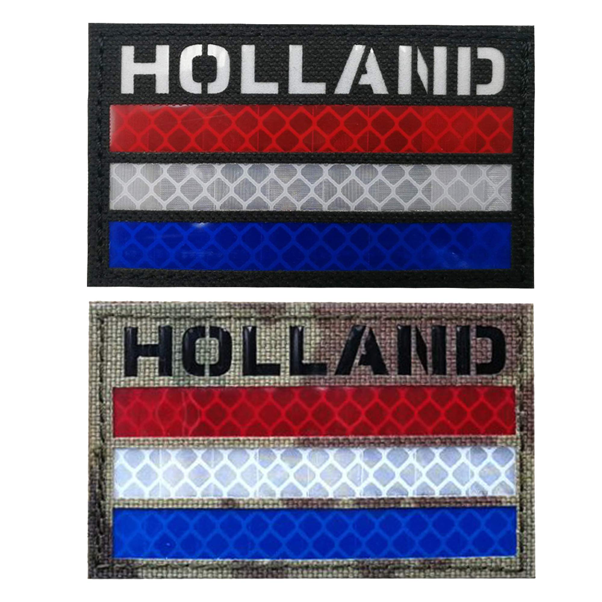 Holland Reflective IR Flag Patch Military Tactical Morale Patch Europe Badges Emblem Applique Patches Iron On Sew on Clothes Backpack Accessories with Hook&Loop Black Camo