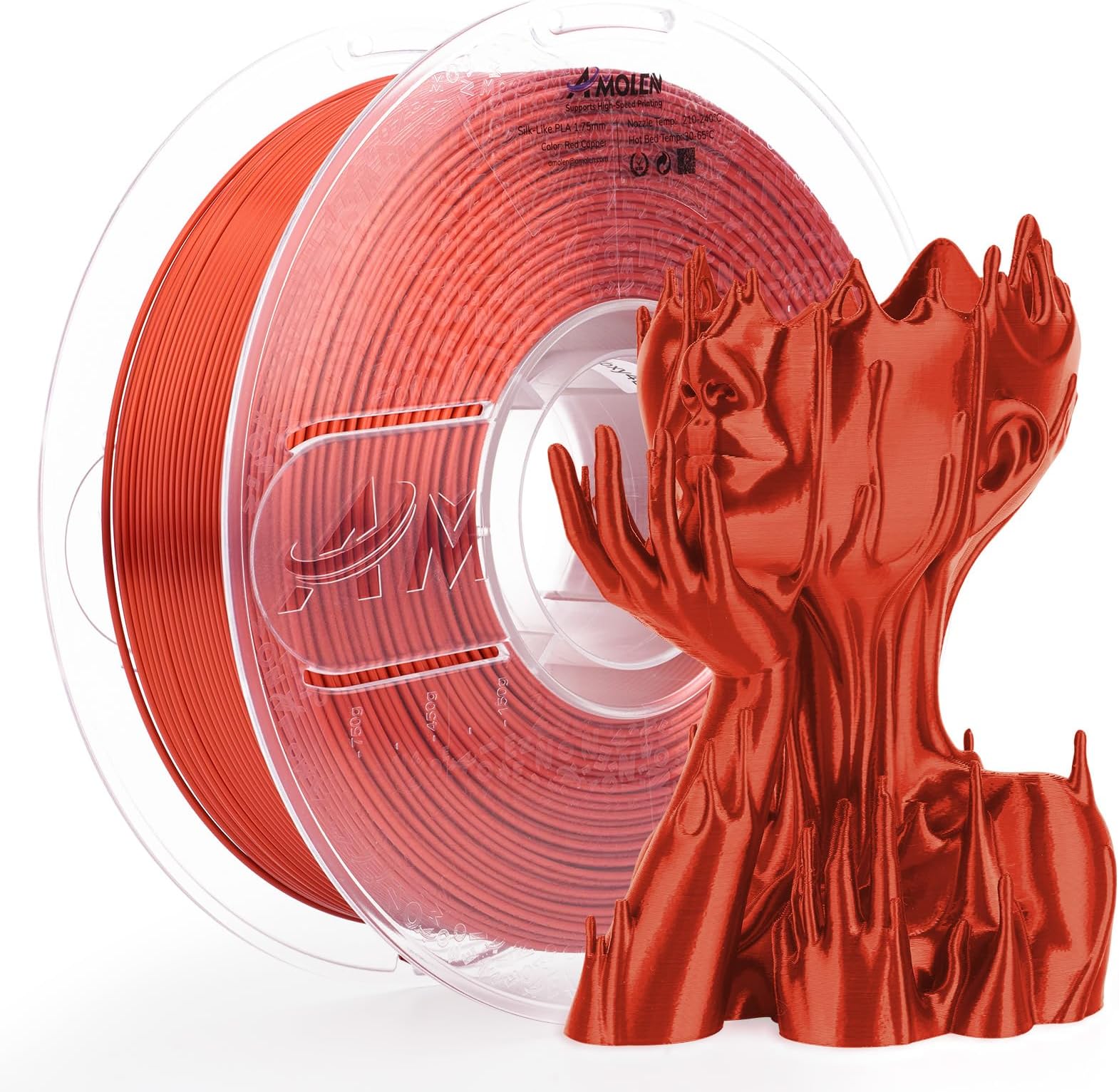 AMOLEN Silk PLA 3D Printer Filament, Shiny Silk Red Copper PLA Filament 1.75mm, High Speed 3D Printing PLA Filament for Most 3D Printer, 1kg Spool(2.2lbs)