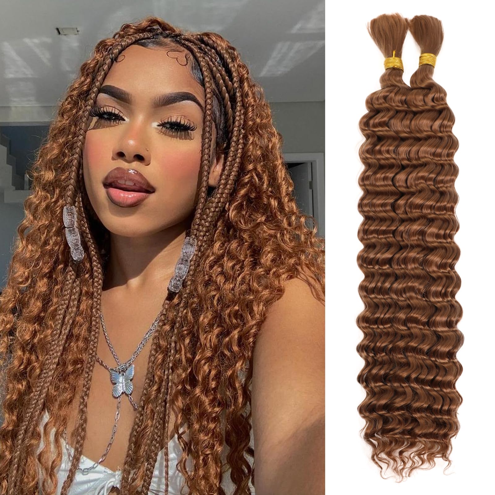 LPARMJIT Deep Wave Bulk hair for Braiding 18 inch 2 Bundles/Pack No Weft for Braiding Wavy Synthetic Braiding Hair Extensions for Boho Braids (30#