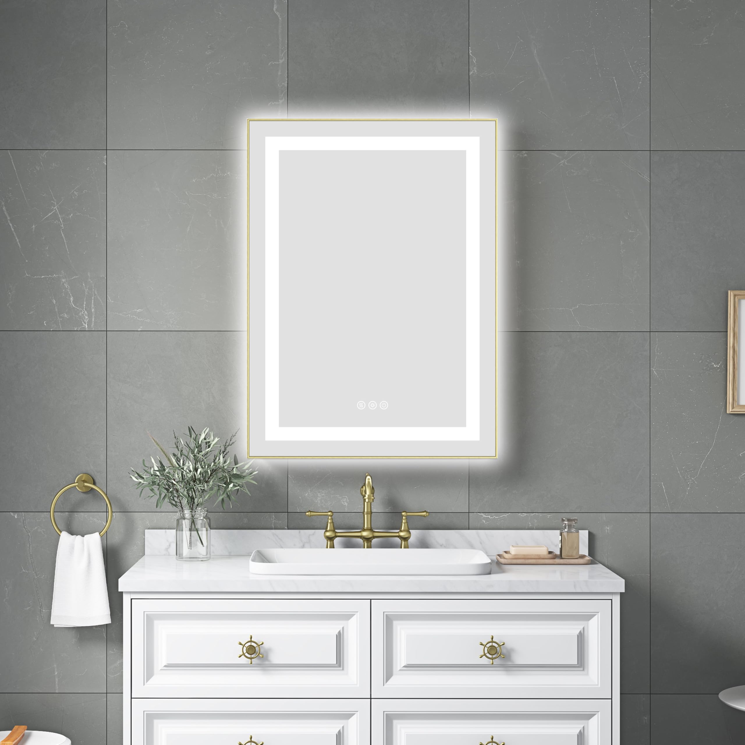 Wekuku 24-32 Inches Led Bathroom Mirror with Front & Backlight,-Fog, Memory, 3 Colors, Stepless Dimmable, Brushed Gold Aluminum Frame – Wall Mounted Vanity Mirror