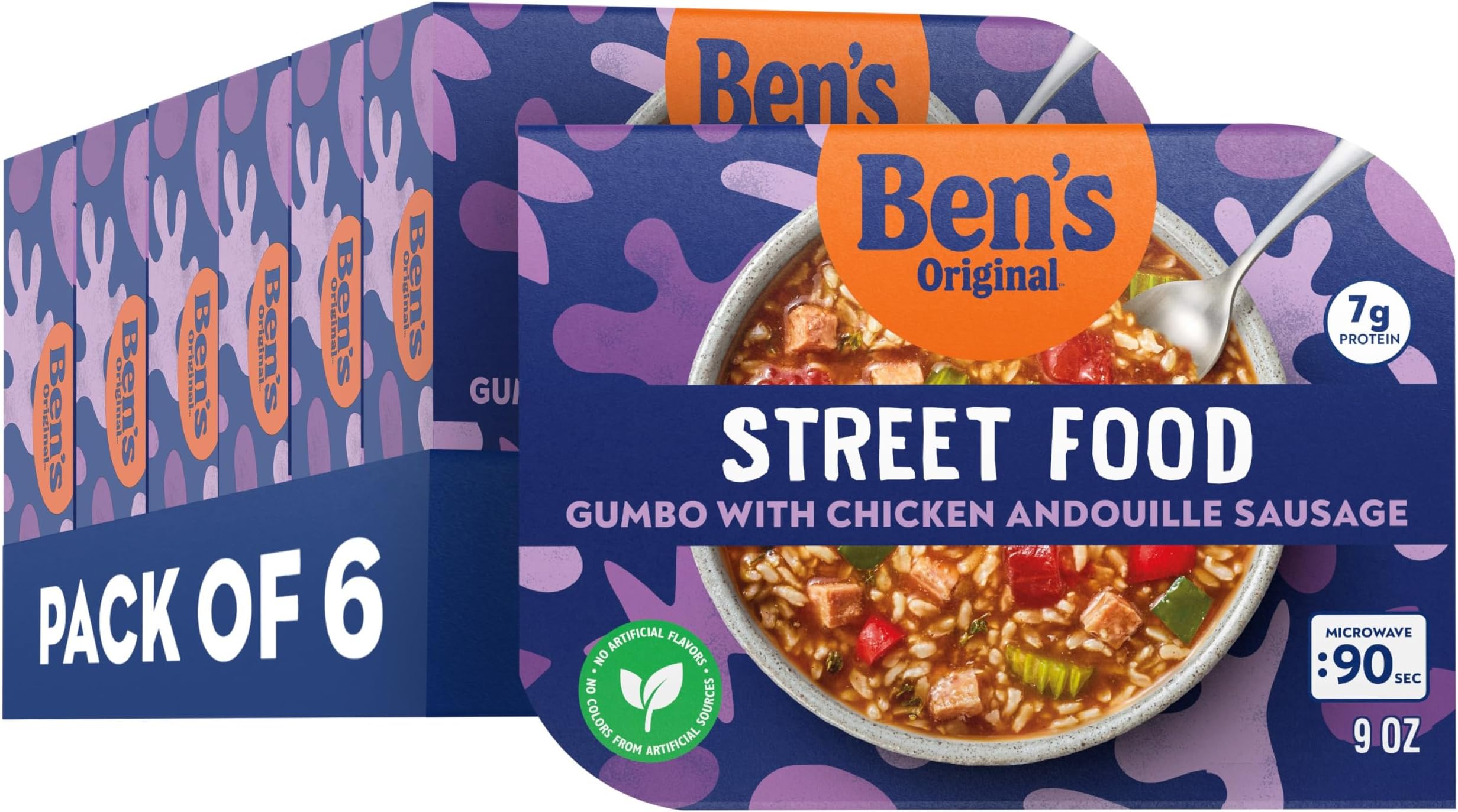 BEN'S ORIGINAL Street Food Gumbo with Chicken Andouille Sausage, Prepared Entrée, Microwavable Heat-&-Eat Bowl in 90 Seconds, 9 oz​ (Pack of 6)