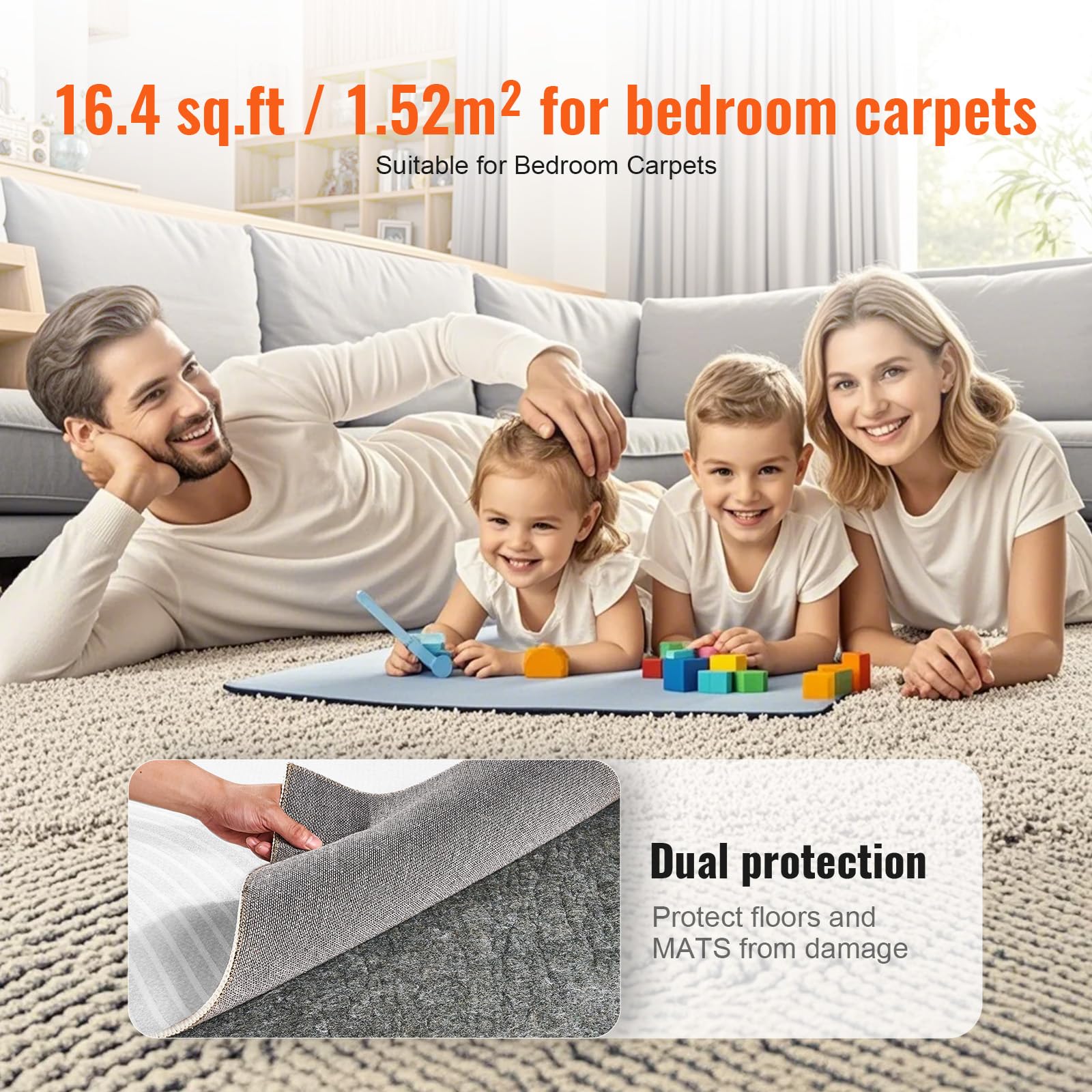 VEVOR sous-Tapis Antidérapant, Coussin de Protection de Tapis, 153x244 cm, Épaisseur 6 mm, Double Surface, Feutre Polyester + Latex, Gris, Zone de Couverture de 3-4 ㎡, Coussin de Tapis pour Tous Sols