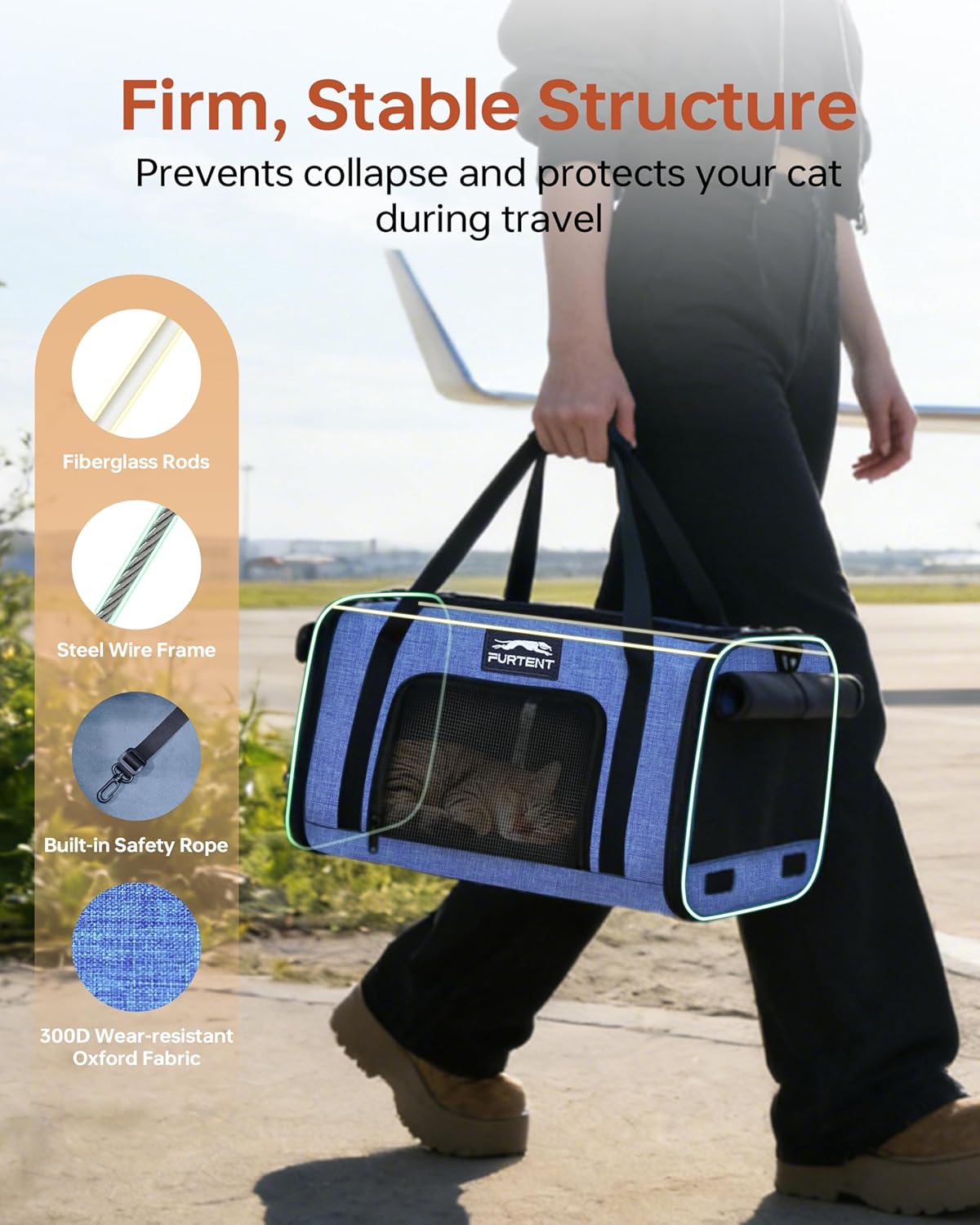 17x11x9.5 Pet Carrier Airline Approved, Cat Carrier with Litter Box, Soft Sided Cat Dog Carrier Up to 15 lbs, Breathable Travel Pet Carrier with Calming Curtain, Storage Bag & Poop Dispenser, Blue