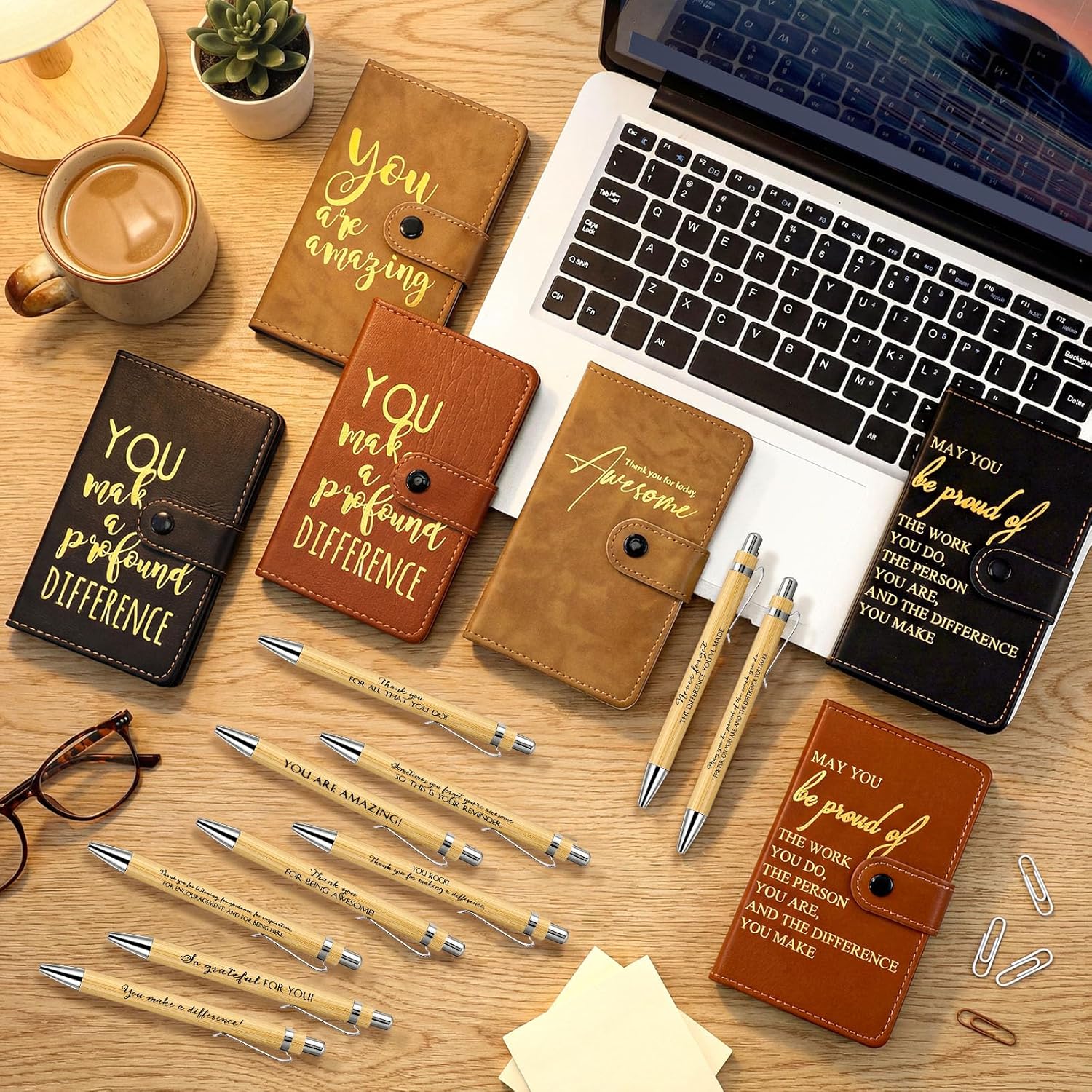 Dispowreath 30 Sets Thank You Leather Journal Bulk Employee Appreciation Gift Inspirational Notebook with Retractable Bamboo Pen Notepad for Lab Week Coworker Volunteer Teacher Nurse Staff (Multicolor)
