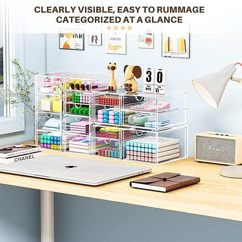 Miniatura 4 de Organizador de maquillaje con 16 cajones, 4 piezas de suministros de oficina de escritorio, organizadores de escritorio, accesorios transparentes,