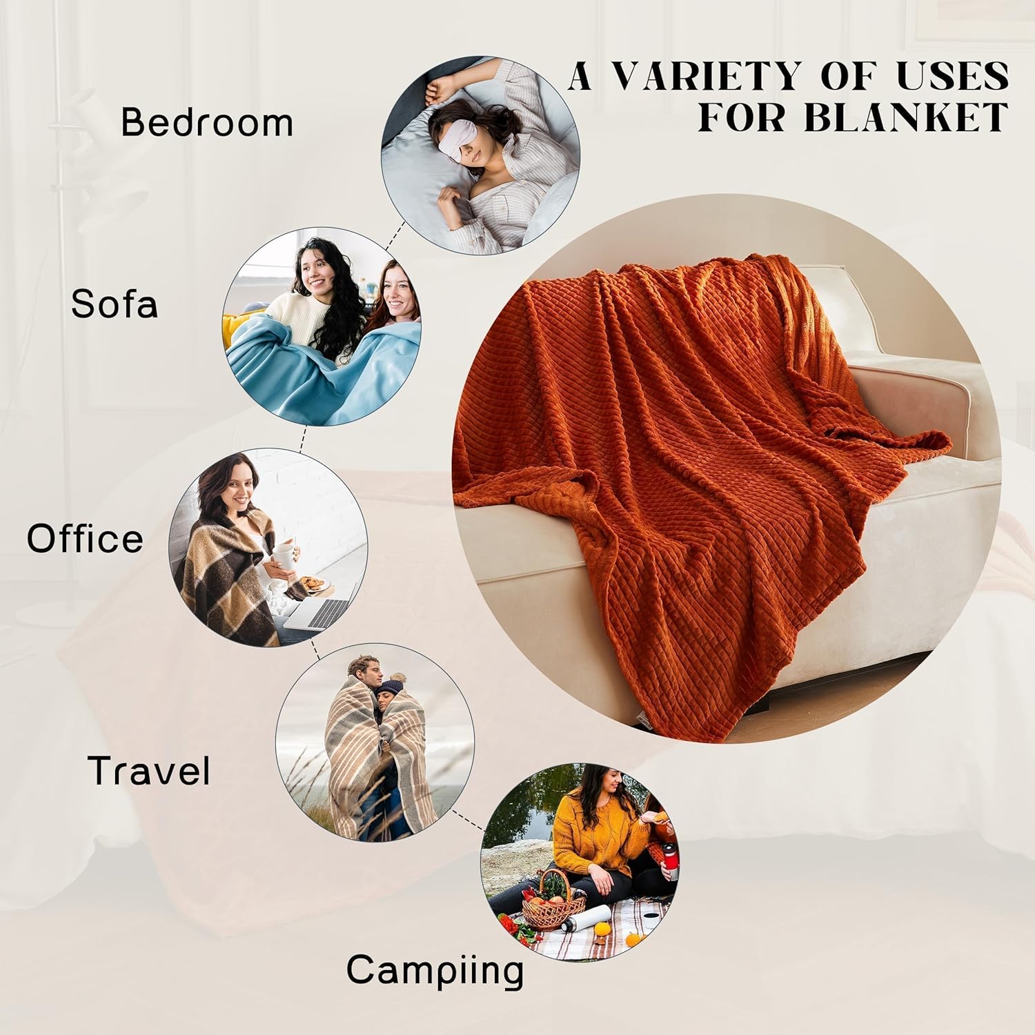 Simple&Opulence Burnt Orange Throw Blanket for Couch-Super Soft Fluffy Blankets for Women 50x70 Inches Cozy Lightweight Fleece Blanket for Home Decor - Image 4