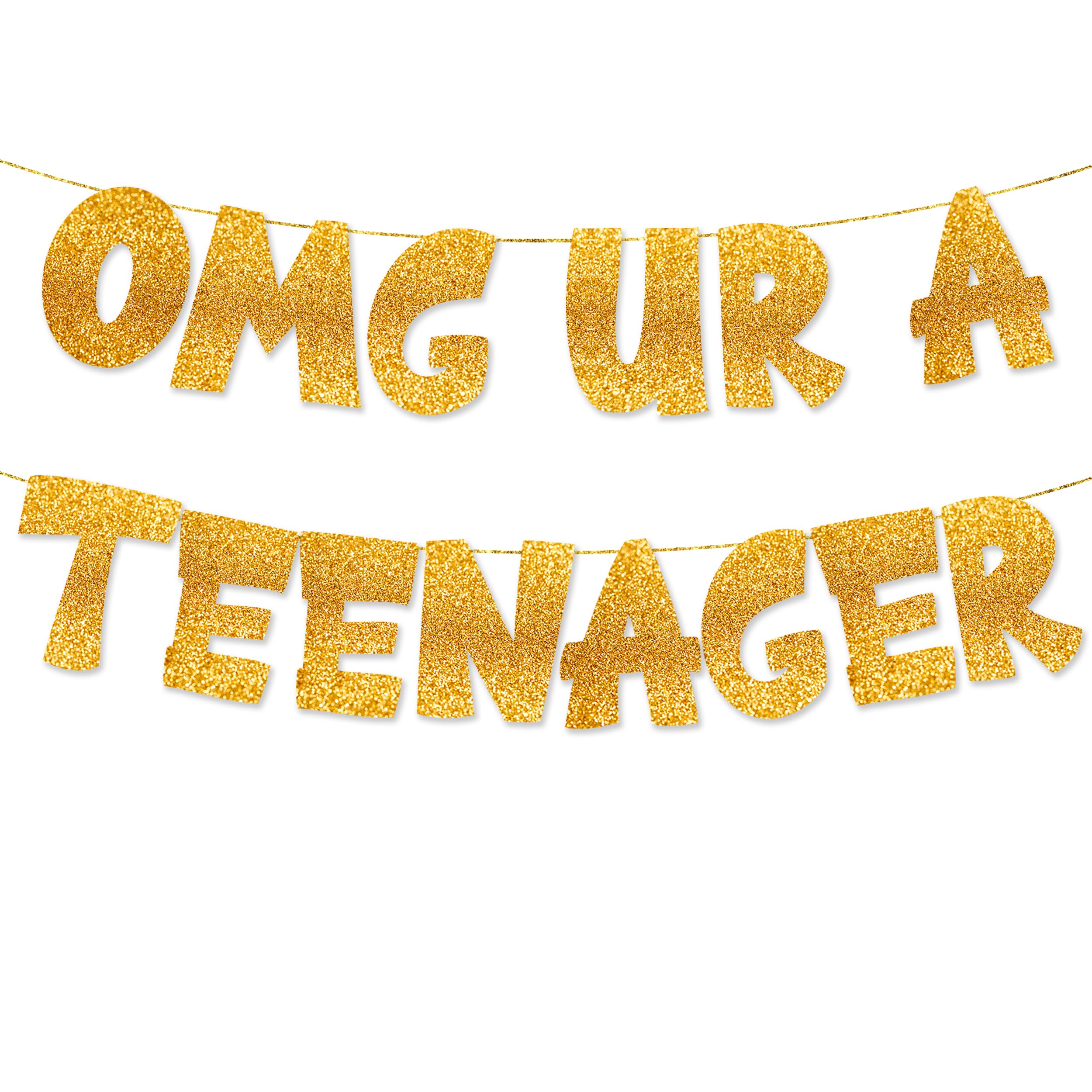 TOYVENTURES 13th Birthday Decorations | OMG UR A TEENAGER Gold Glitter Party Banner for Boys & Girls | 16cm x 10cm