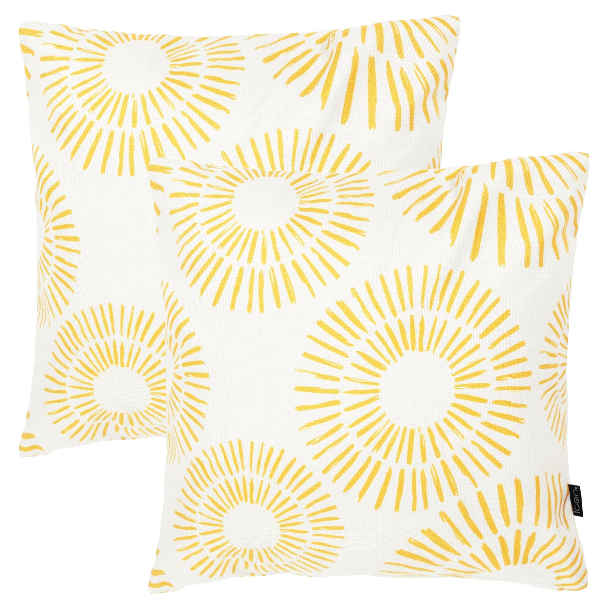 Icon Outdoor Kissen, Sonne Gedruckte Kollektion, 2er Pack, Wasserabweisend Stoff, Garten Kissen mit Füllung, 43cm x 43cm, Dekokissen für drinnen und draußen, Lounge, Garten, Terrasse