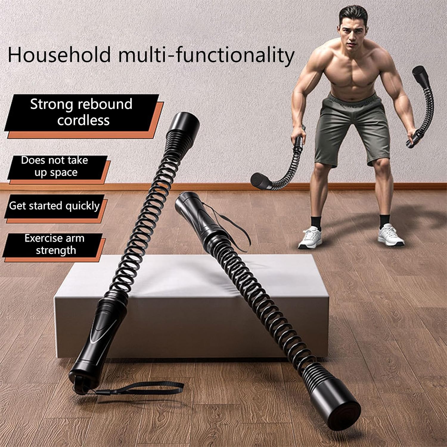 2Pcs Spring Arm Strength Expander Sports Fitness Equipment Portable Battle Rope Rod Exercise Equipment for Home Gym