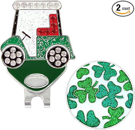 Review Navika Good Luck Golfing!Swarovski Crystal Golf Cart+ Glitzy Clover Ball Marker Combo with ONE Magnetic Hat Clip