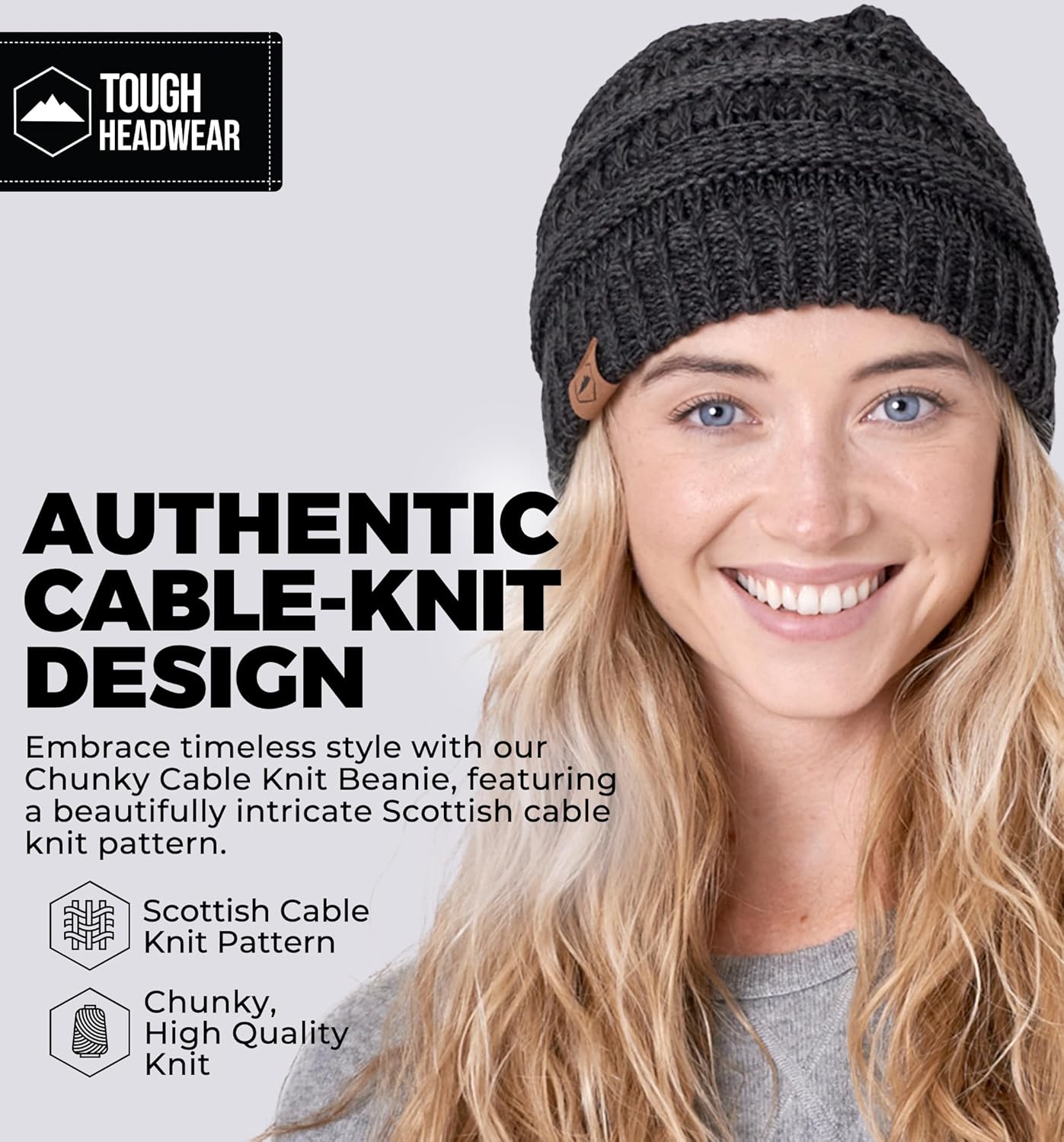 Tough Headwear Slouchy Beanie Hat - Cable Knit Beanies - Itch-Free Winter Hats for Women - Durable Acrylic Winter Essentials - Image 2