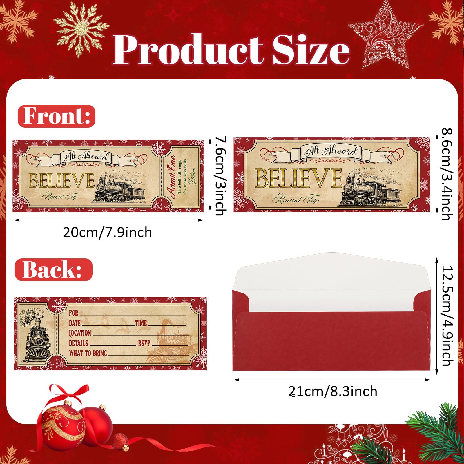 50 Pcs Christmas Polar Believe Ticket Invitations with Envelopes 25 Vintage Believe Train Invitations with 25 Envelopes Christmas Party Fill in Blank Invites for Xmas Party Work Events Supplies